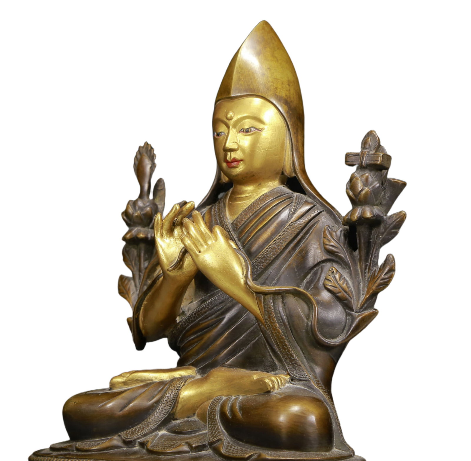 A Solemn Gilt Bronze Statue of Tsongkhapa - 5