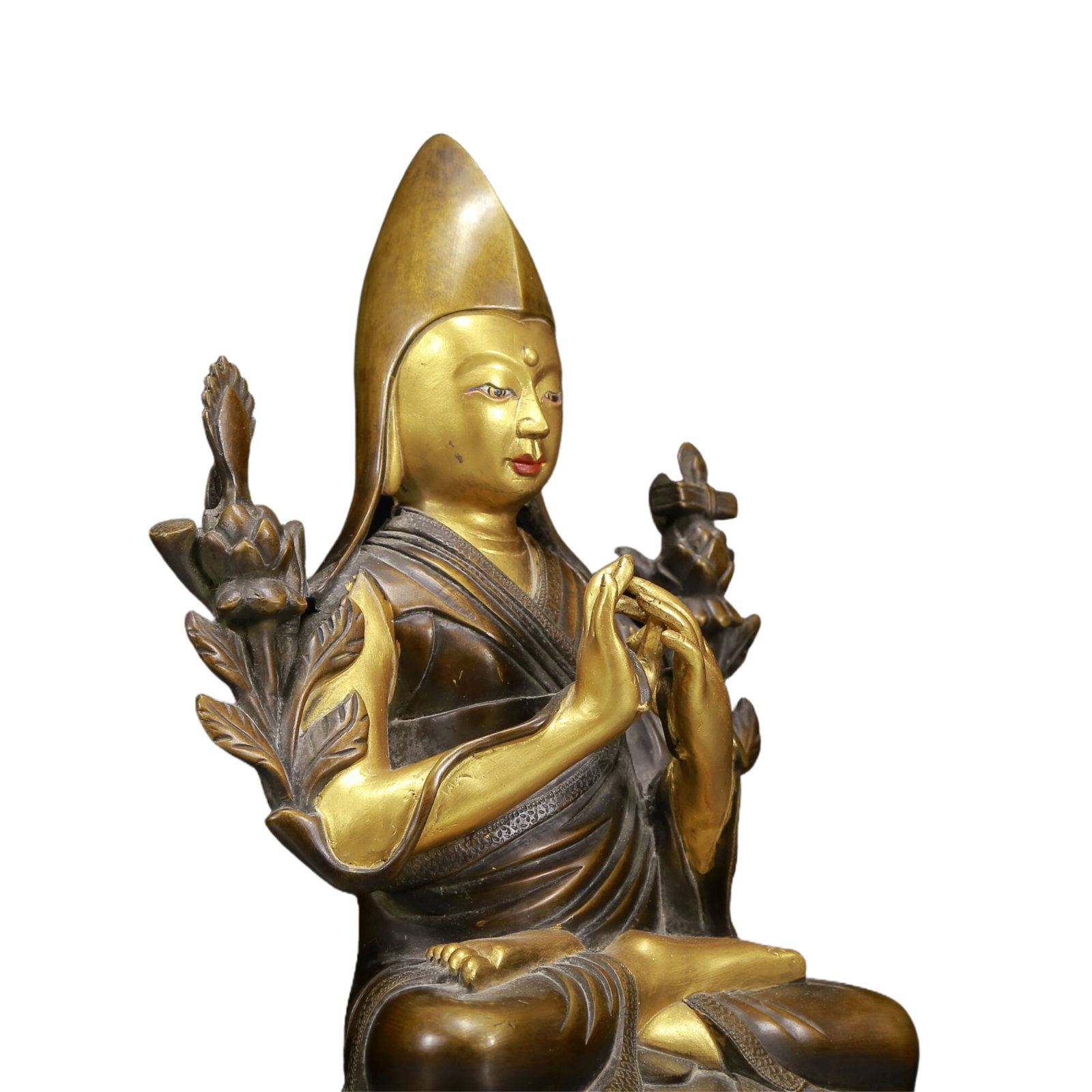 A Solemn Gilt Bronze Statue of Tsongkhapa - 7