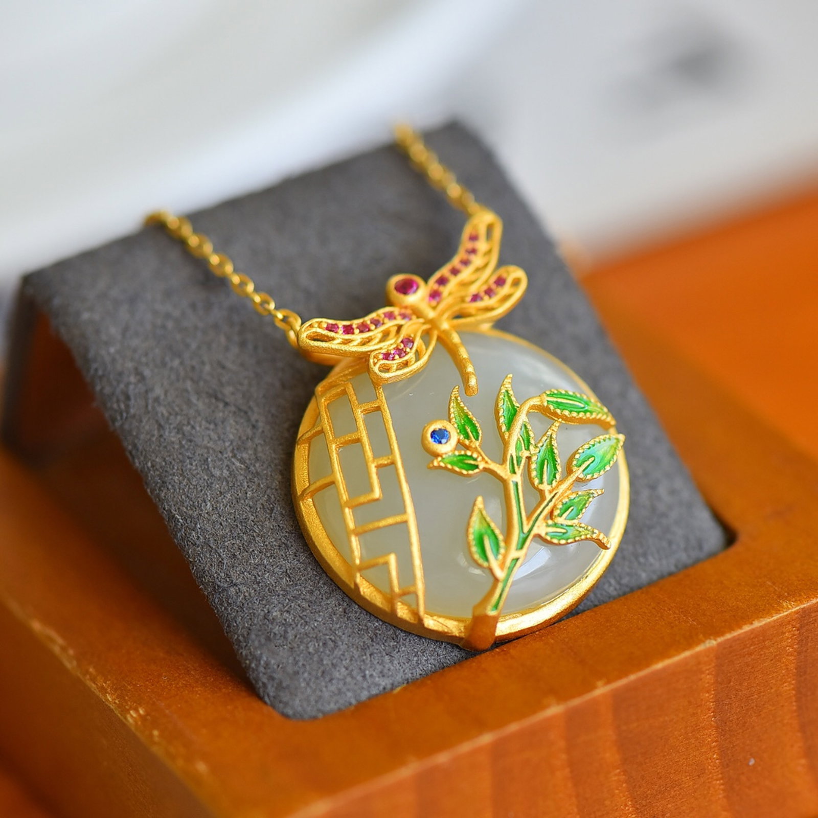 An Exquisite Sterling Silver-Gold Plated Inlaid White Jade Pendant - 2