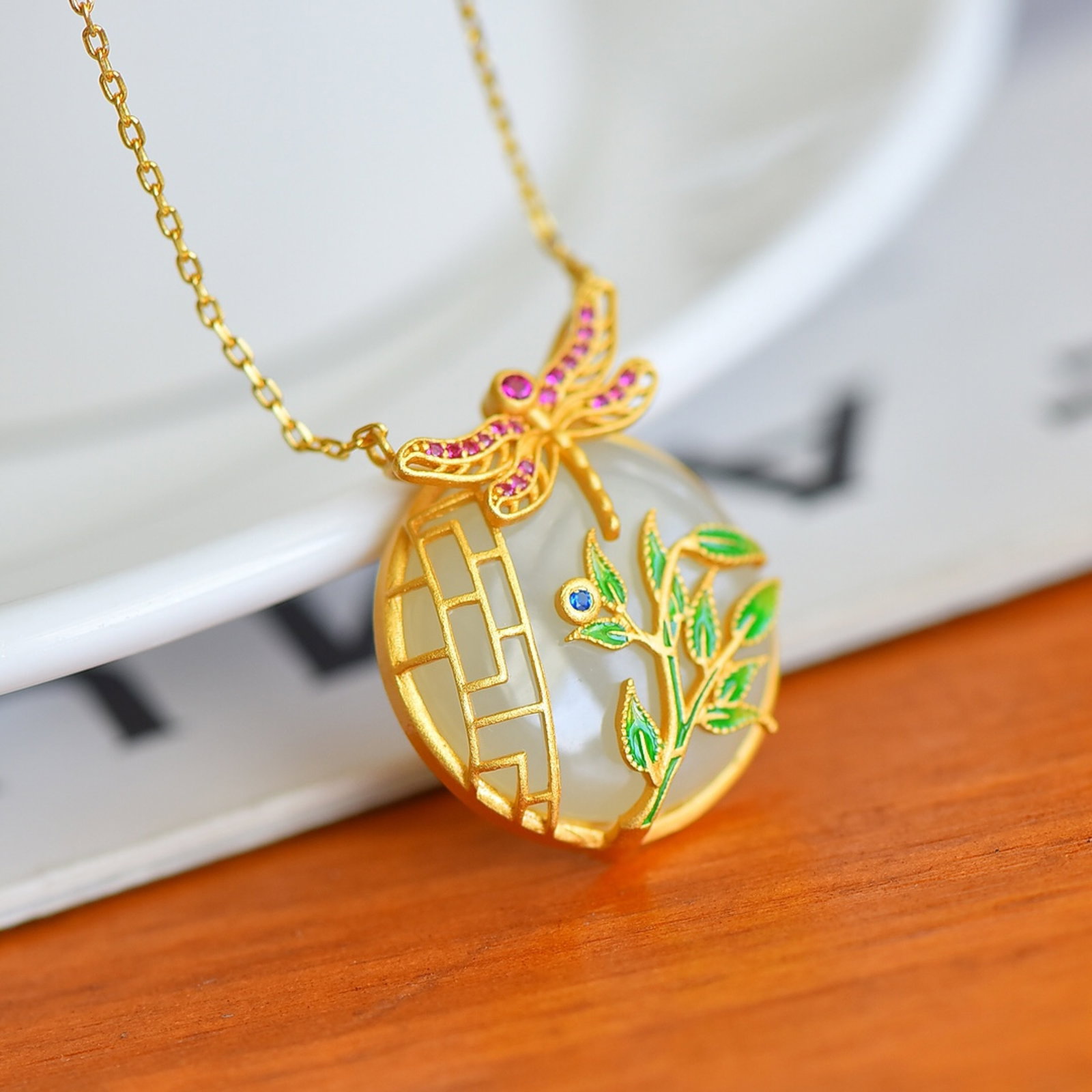 An Exquisite Sterling Silver-Gold Plated Inlaid White Jade Pendant - 3