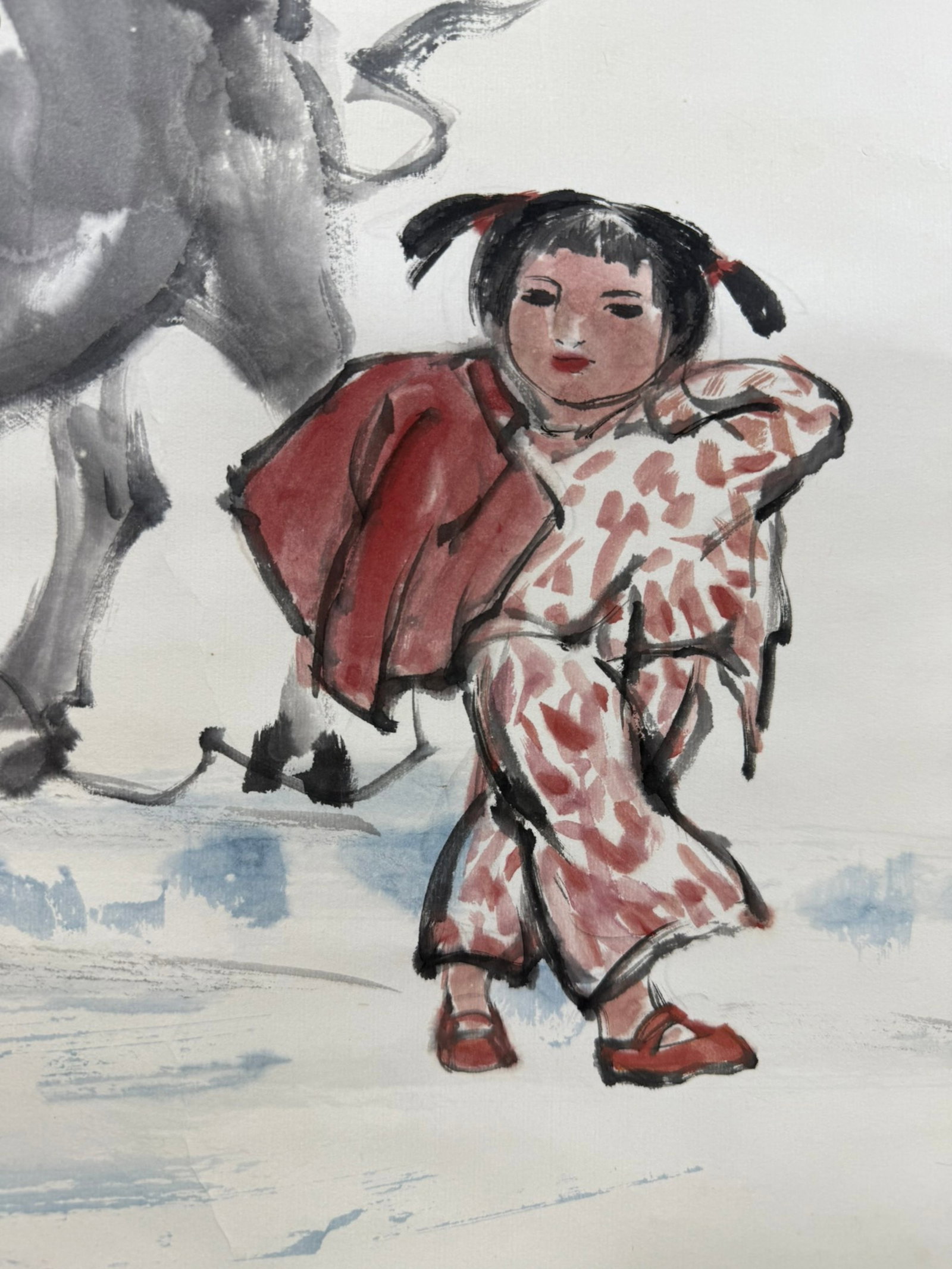 A Chinese Vertical Scroll Ink Painting of Figure and Buffalo on Paper,Zhang Guang - 3