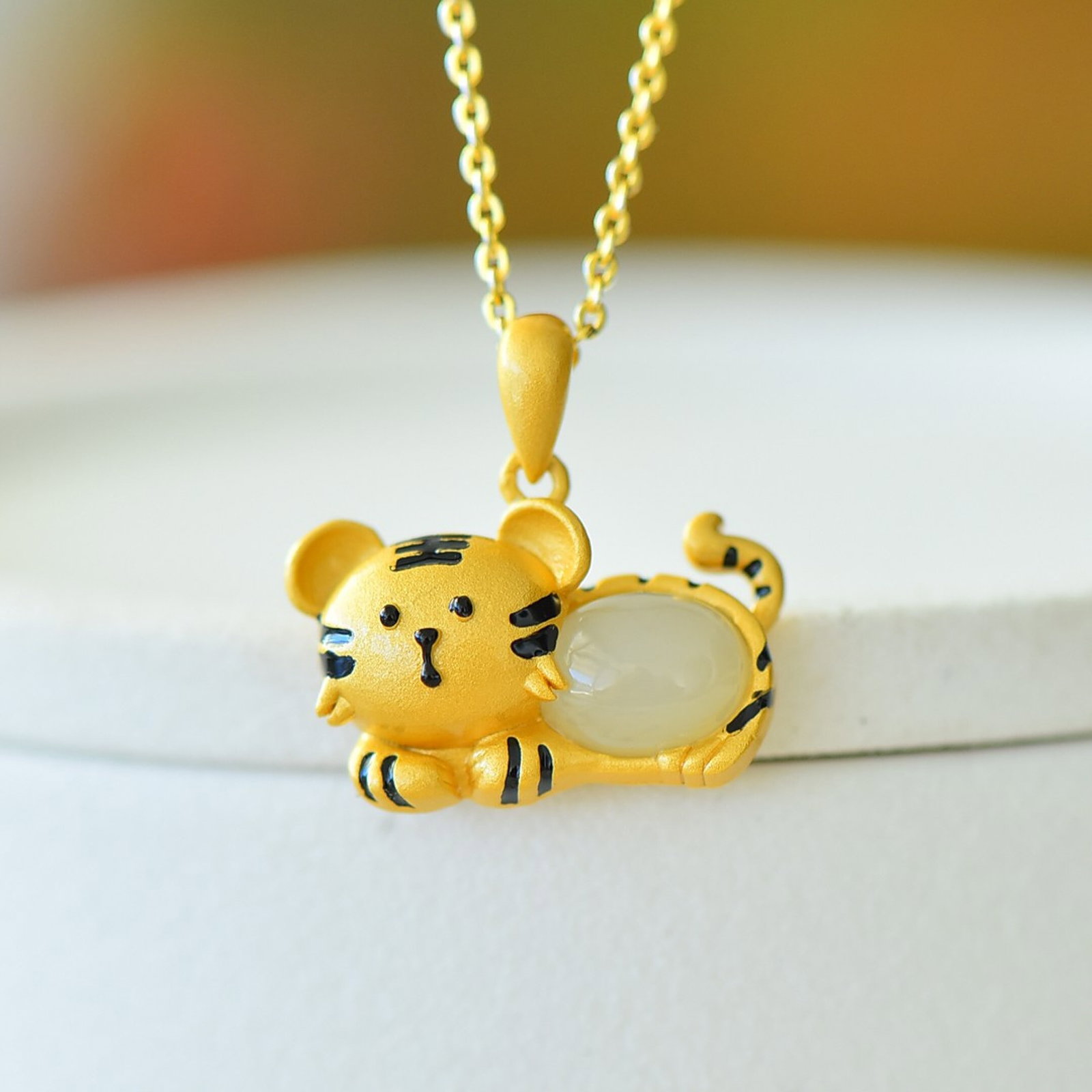 An Exquisite Sterling Silver-Gold Plated Inlaid White Jade Pendant - 4