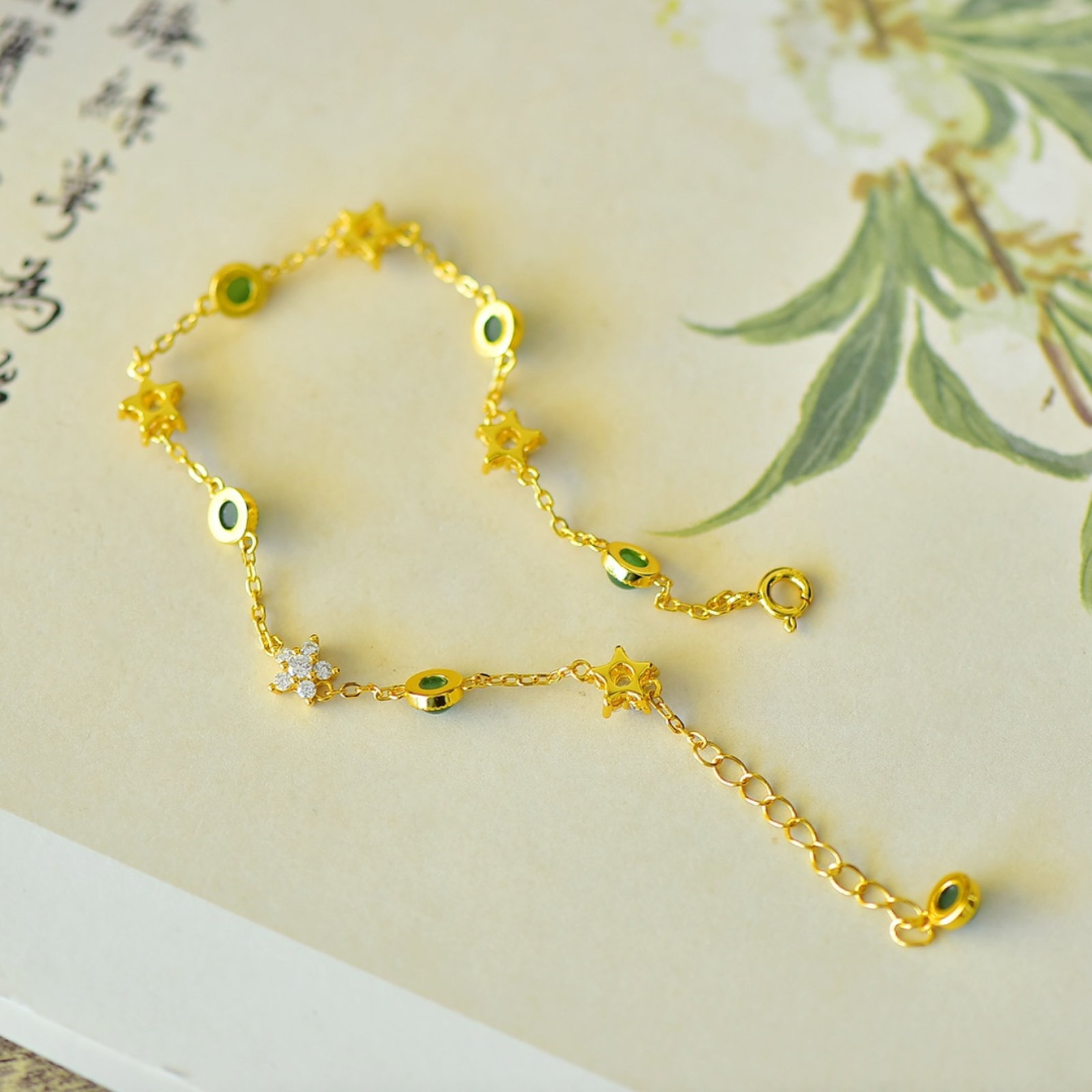 An Exquisite Sterling Silver-Gold Plated Inlaid Jasper Bracelets,Inlaid Diamond - 5