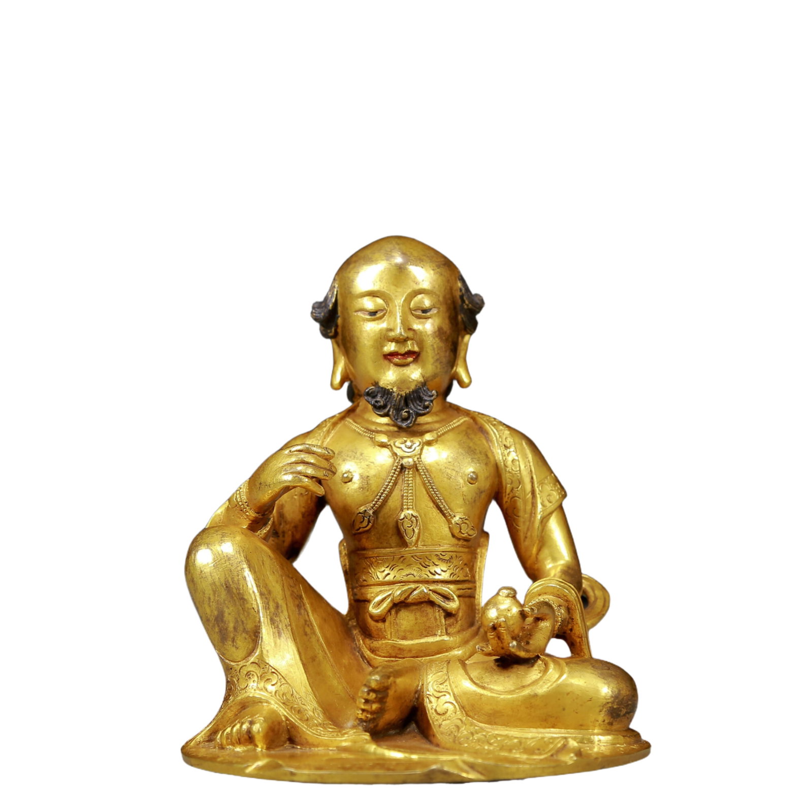 A Solemn Gilt Bronze Statue of Arhat: Estimated Value:5600-11200 A Solemn Gilt Bronze Statue of Arhat,Ming Dynasty, China,Size:3.7inx3.5inx4.1in,Weight:855g 铜鎏金罗汉像，明代