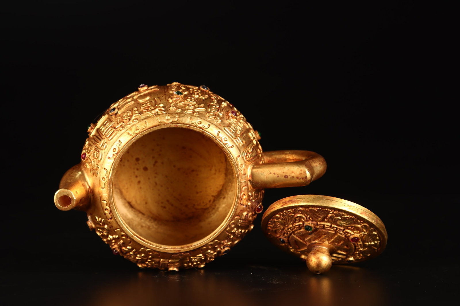 An Exquisite Gilt Bronze Fu-Character Pattern Teapot,Inlaid Gems - 7