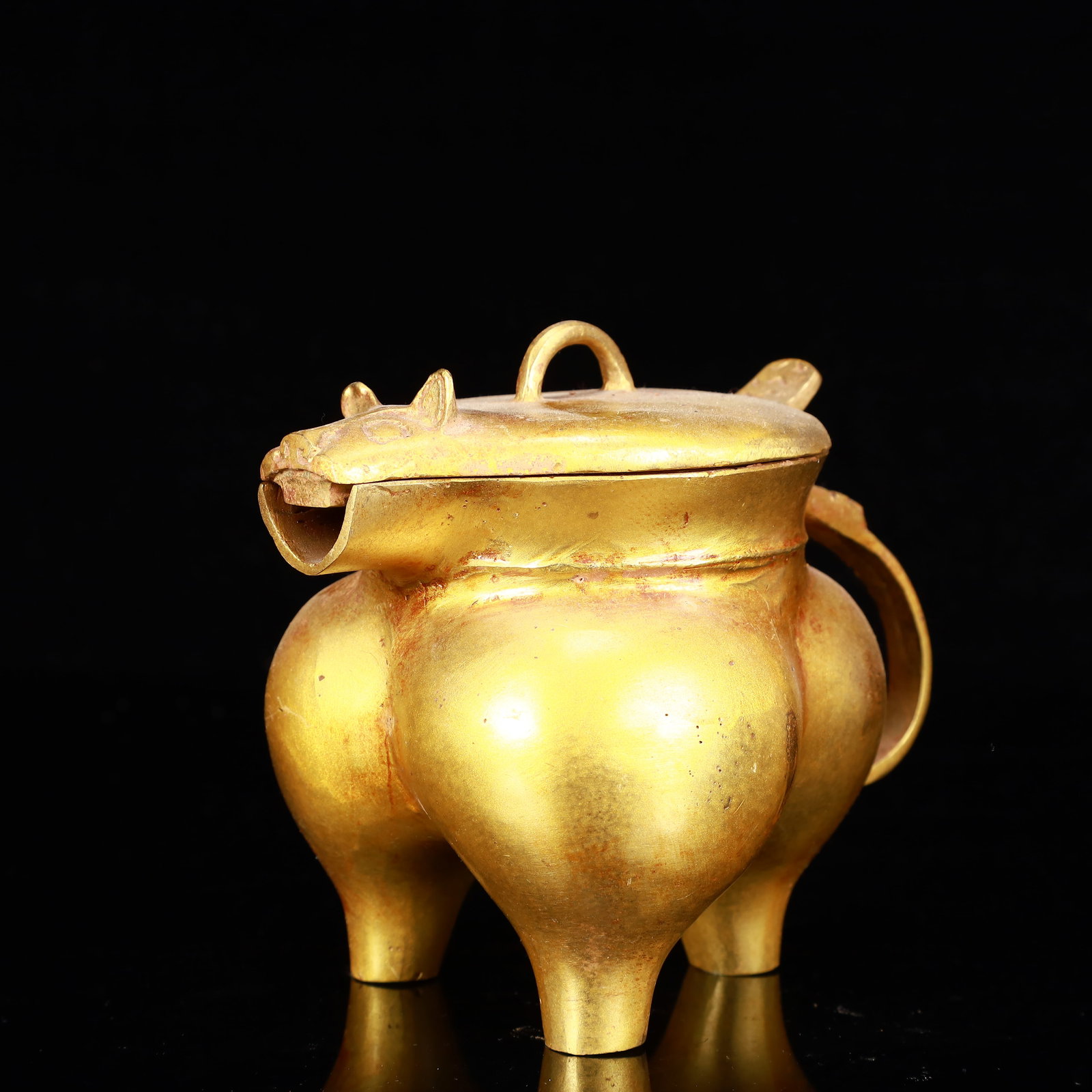 A Rare Gilt Bronze Beast Libation Cup - 2