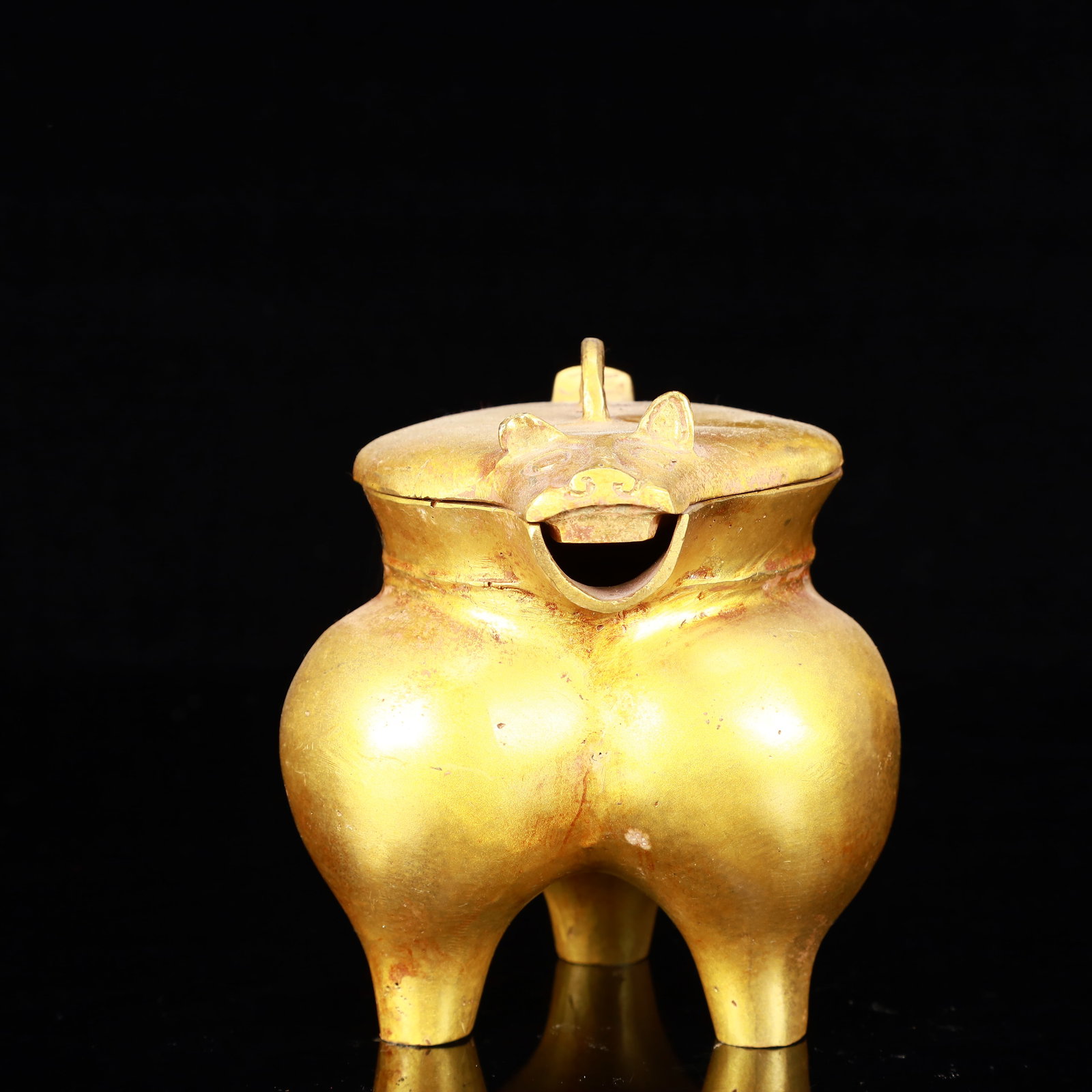 A Rare Gilt Bronze Beast Libation Cup - 3