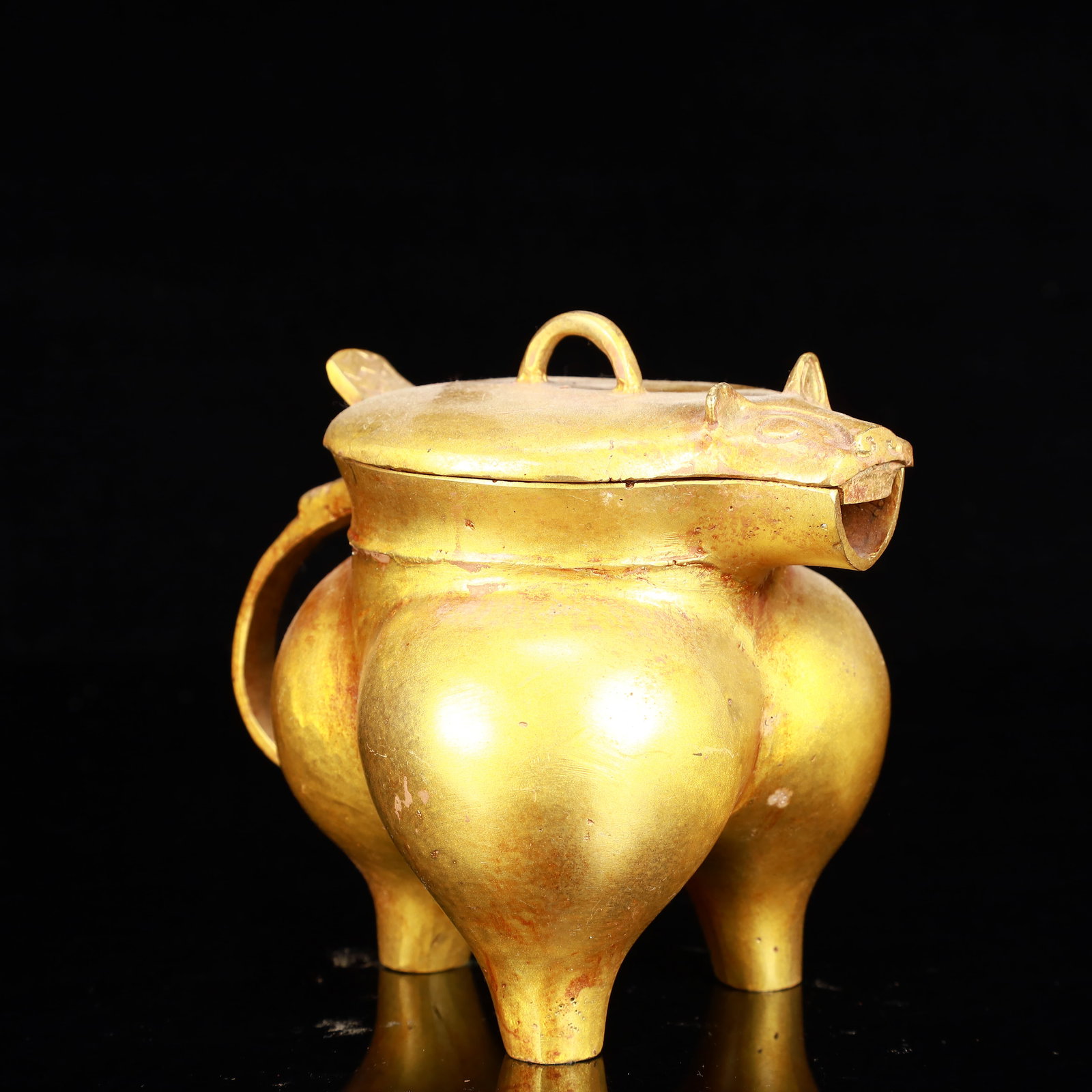 A Rare Gilt Bronze Beast Libation Cup - 4