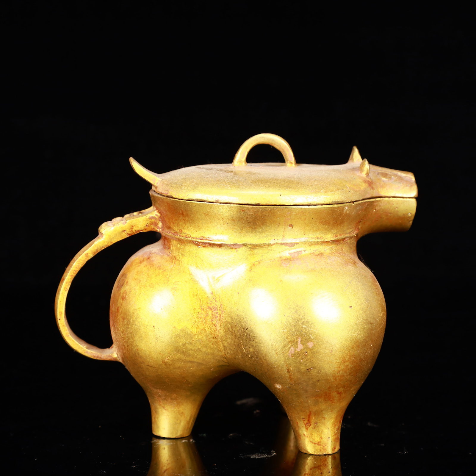 A Rare Gilt Bronze Beast Libation Cup - 5