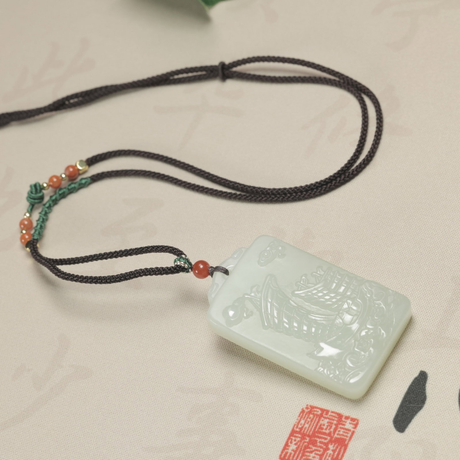 An Exquisite White Jade Auspicious Cloud and Boat Pattern Pendant - 6