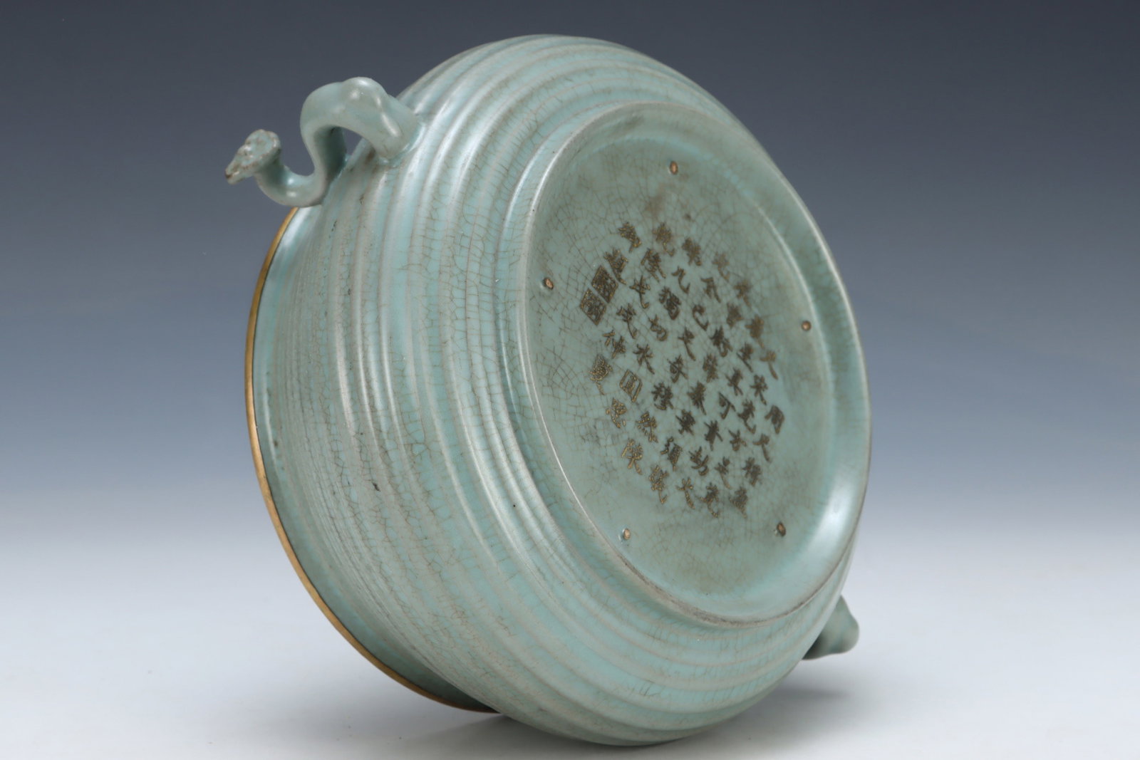 An Exquisite Ru yao Sky Blue Glazed Cover with Gold Ruyi-Ears Censer,with an Imperial Poem by Emp... - 7