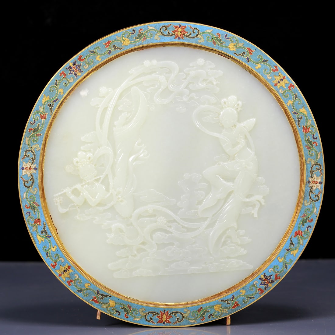 A Huge Cloisonne Inlaid White Jade Figure Pattern Table Screen - 13