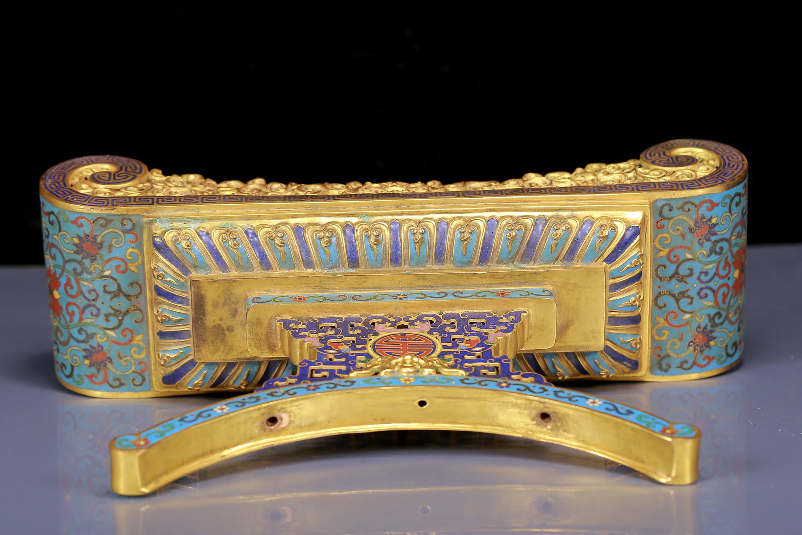 A Huge Cloisonne Inlaid White Jade Figure Pattern Table Screen - 15