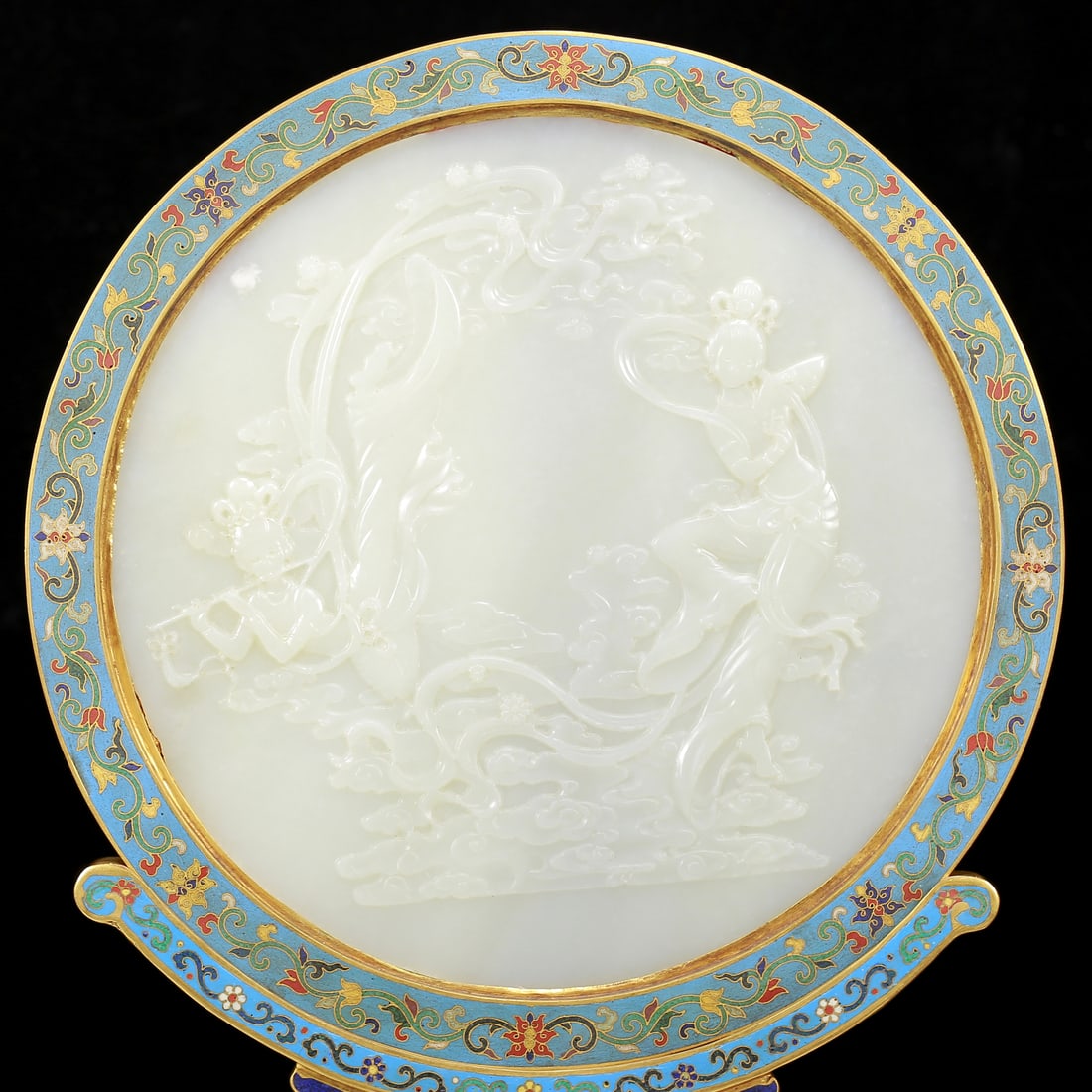 A Huge Cloisonne Inlaid White Jade Figure Pattern Table Screen - 2