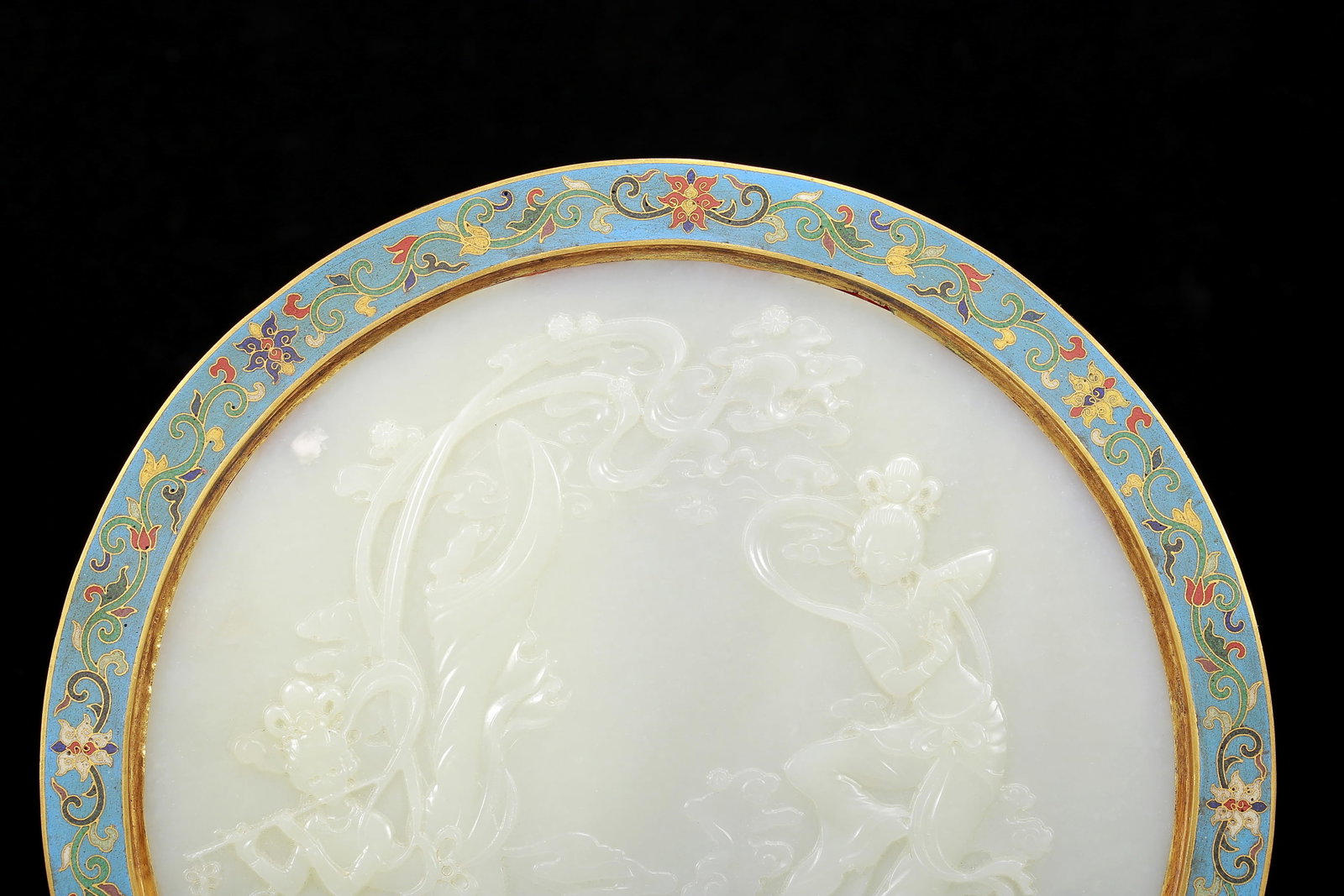 A Huge Cloisonne Inlaid White Jade Figure Pattern Table Screen - 3