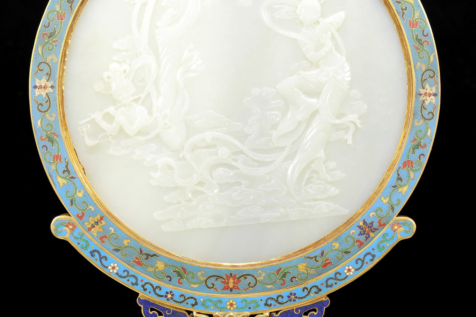 A Huge Cloisonne Inlaid White Jade Figure Pattern Table Screen - 4