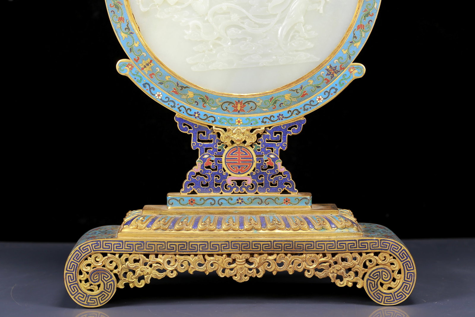 A Huge Cloisonne Inlaid White Jade Figure Pattern Table Screen - 5