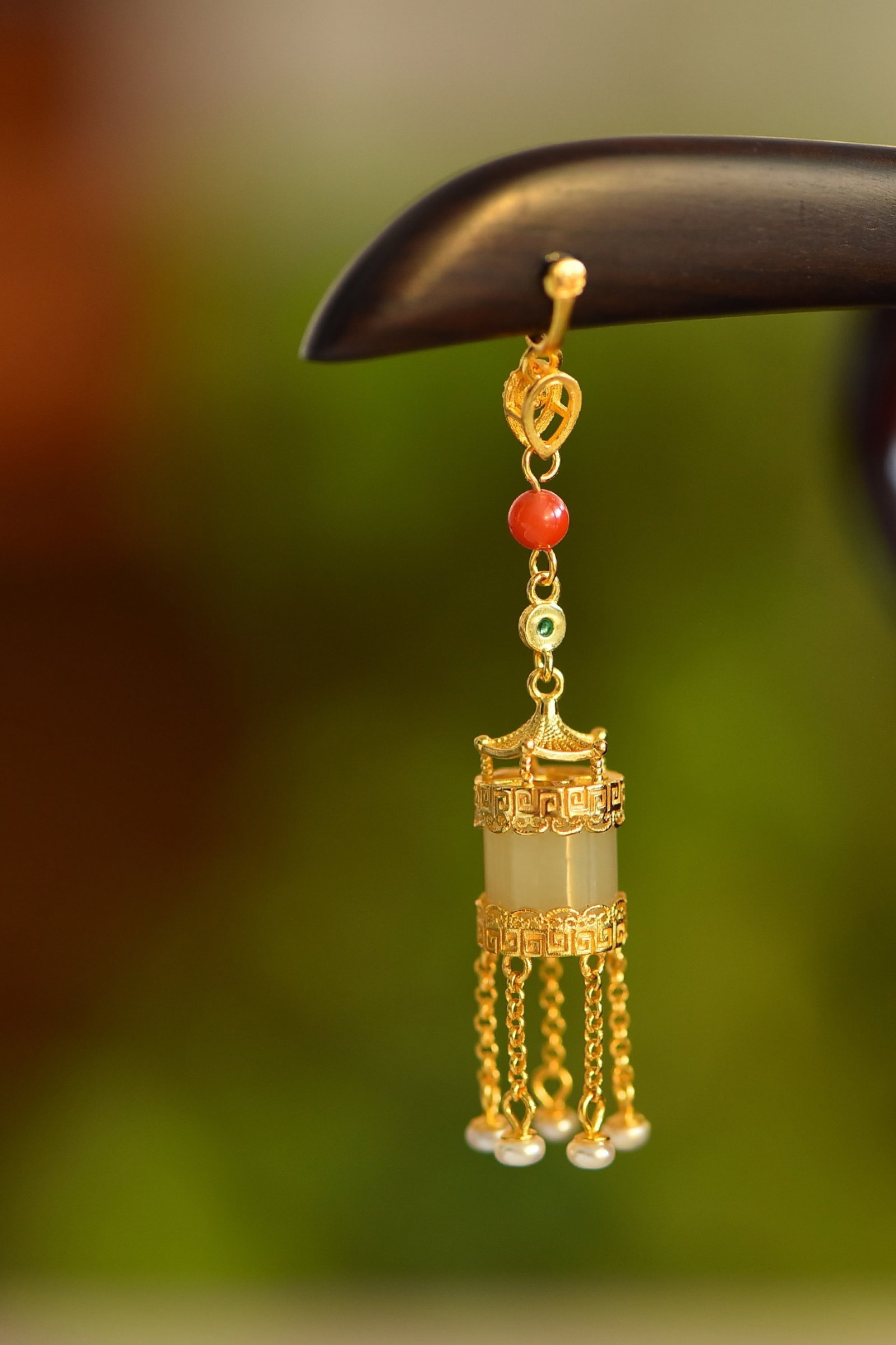 An Exquisite Sterling Silver-Gold Plated Inlaid White Jade Ebony Hairpin - 5