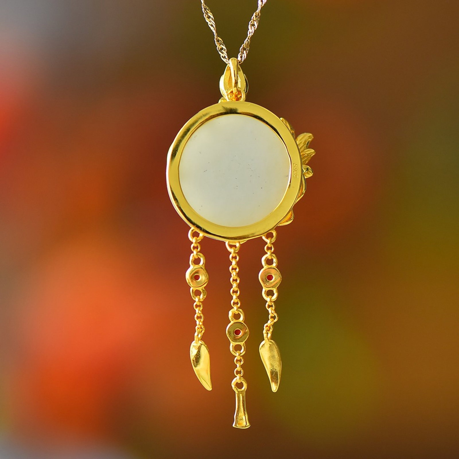 An Exquisite Sterling Silver-Gold Plated Inlaid White Jade Pendant - 5