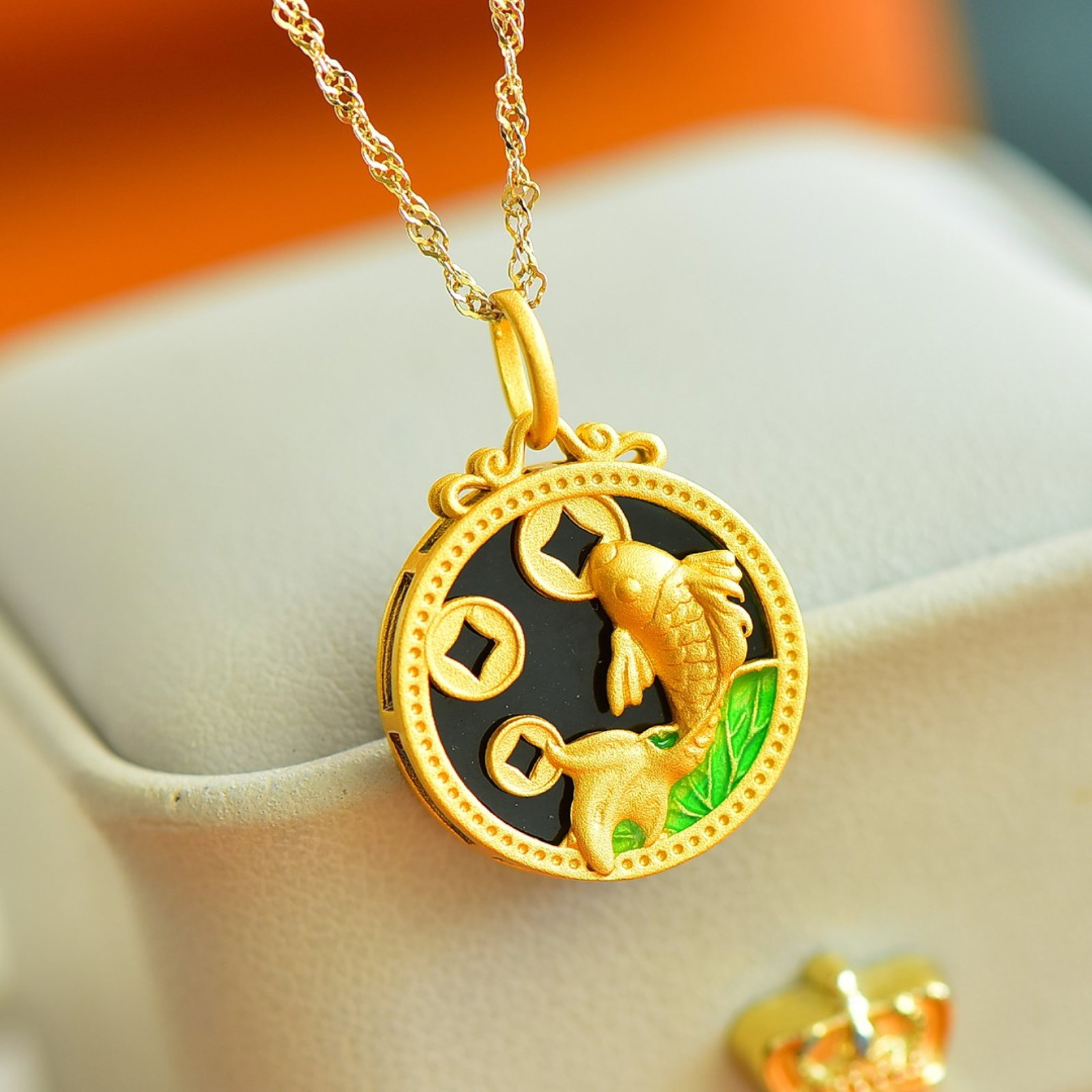An Exquisite Sterling Silver-Gold Plated Inlaid Black Jade Pendant (1 of 5)