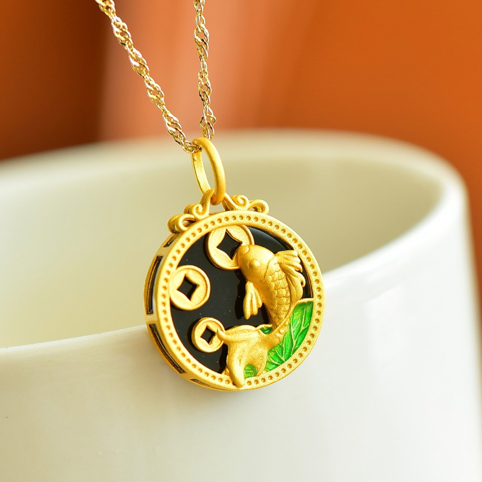 An Exquisite Sterling Silver-Gold Plated Inlaid Black Jade Pendant - 4