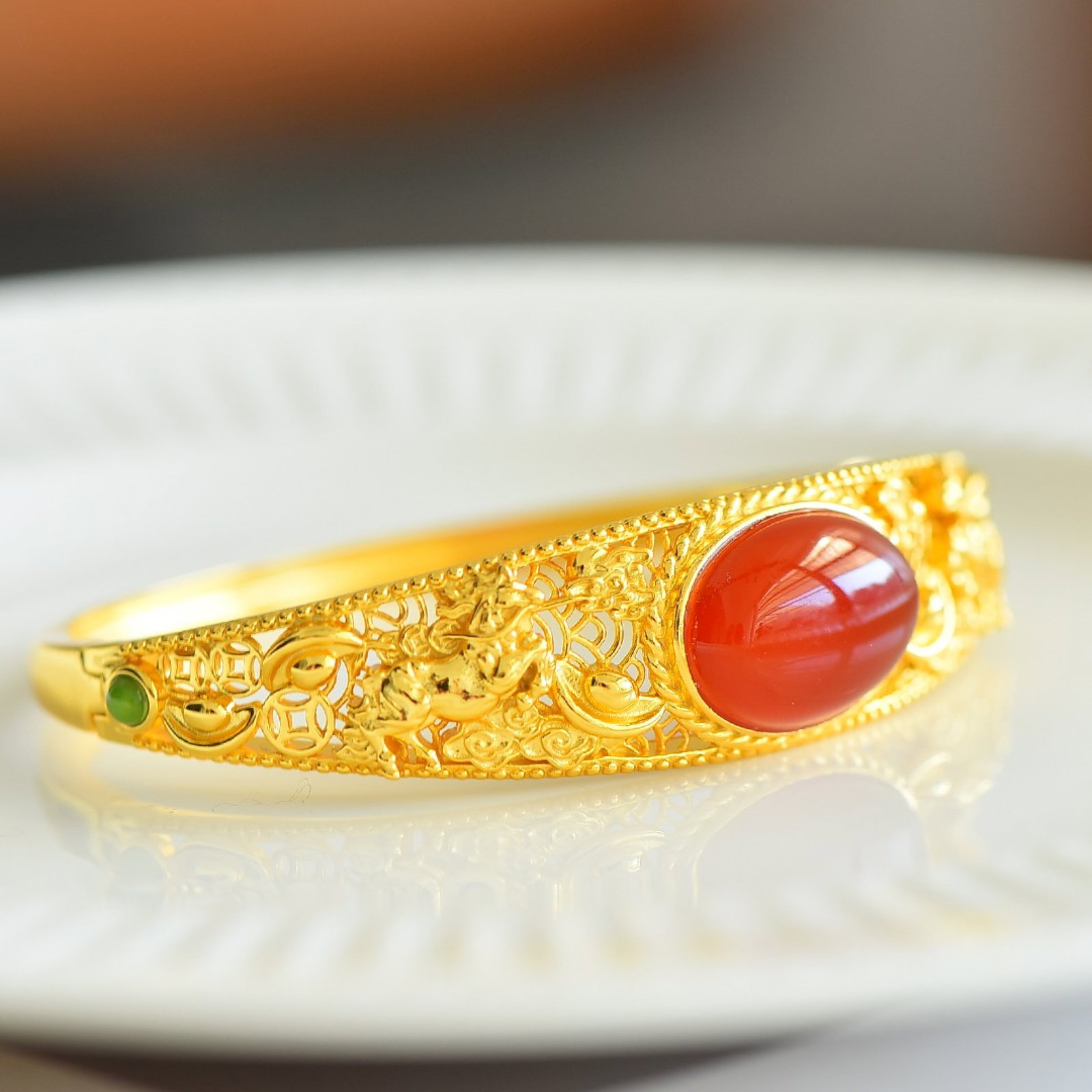 An Exquisite Sterling Silver-Gold Plated Inlaid Agate Bracelets - 2