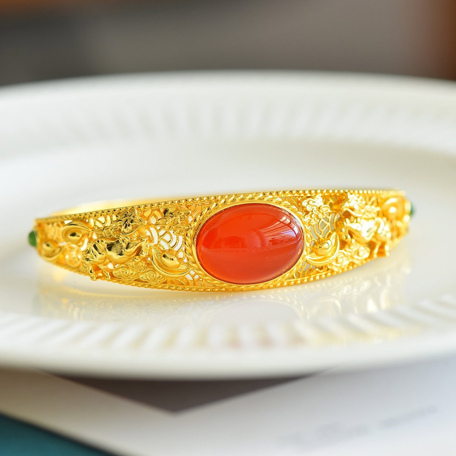 An Exquisite Sterling Silver-Gold Plated Inlaid Agate Bracelets - 4