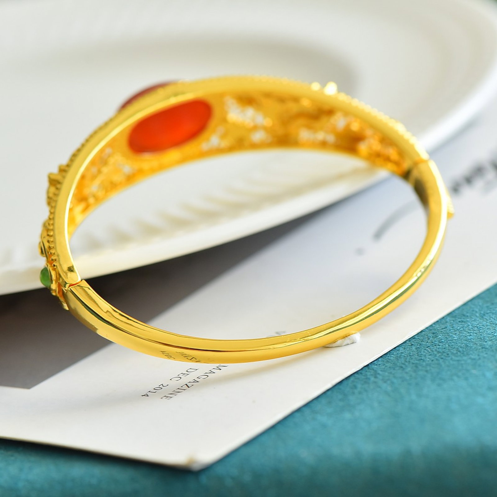 An Exquisite Sterling Silver-Gold Plated Inlaid Agate Bracelets - 5