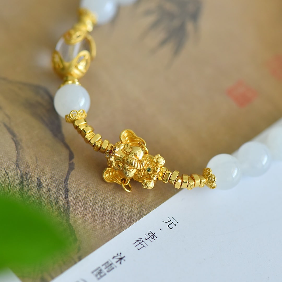An Exquisite Sterling Silver-Gold Plated White Jade Bracelets - 2