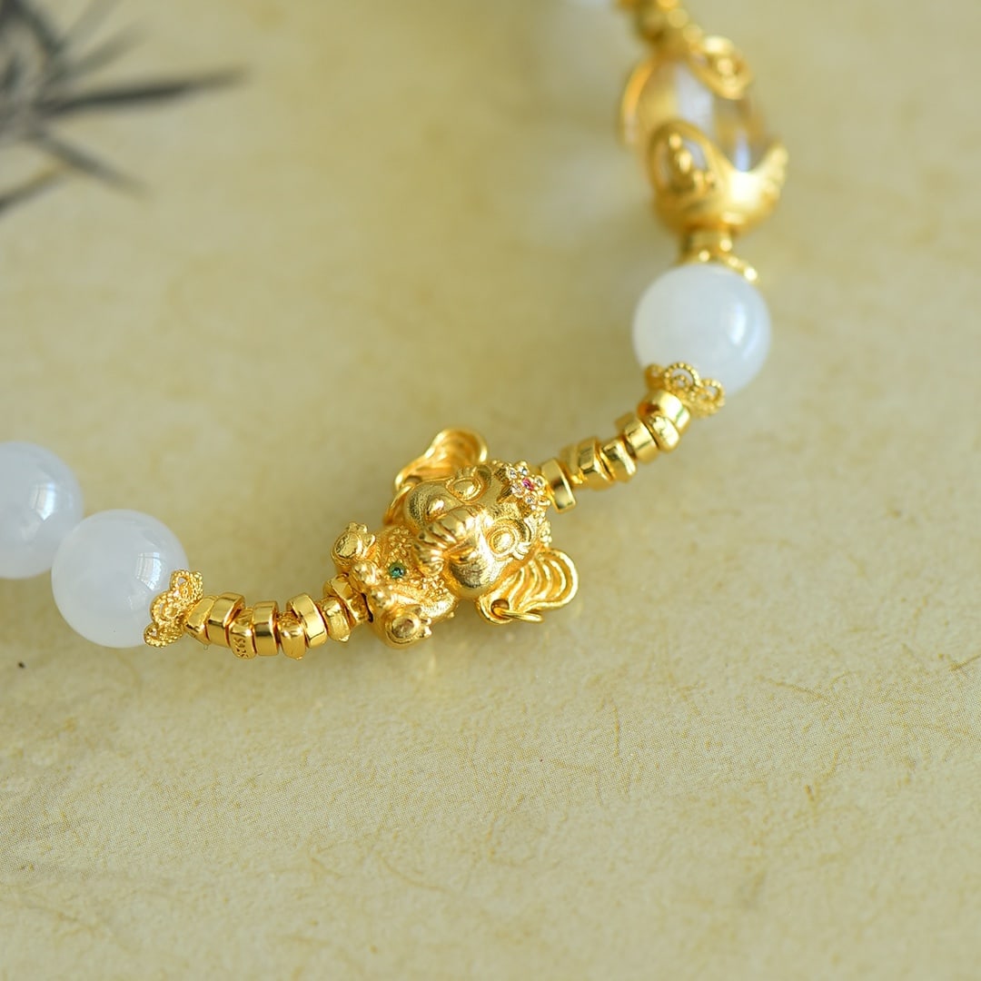 An Exquisite Sterling Silver-Gold Plated White Jade Bracelets - 4