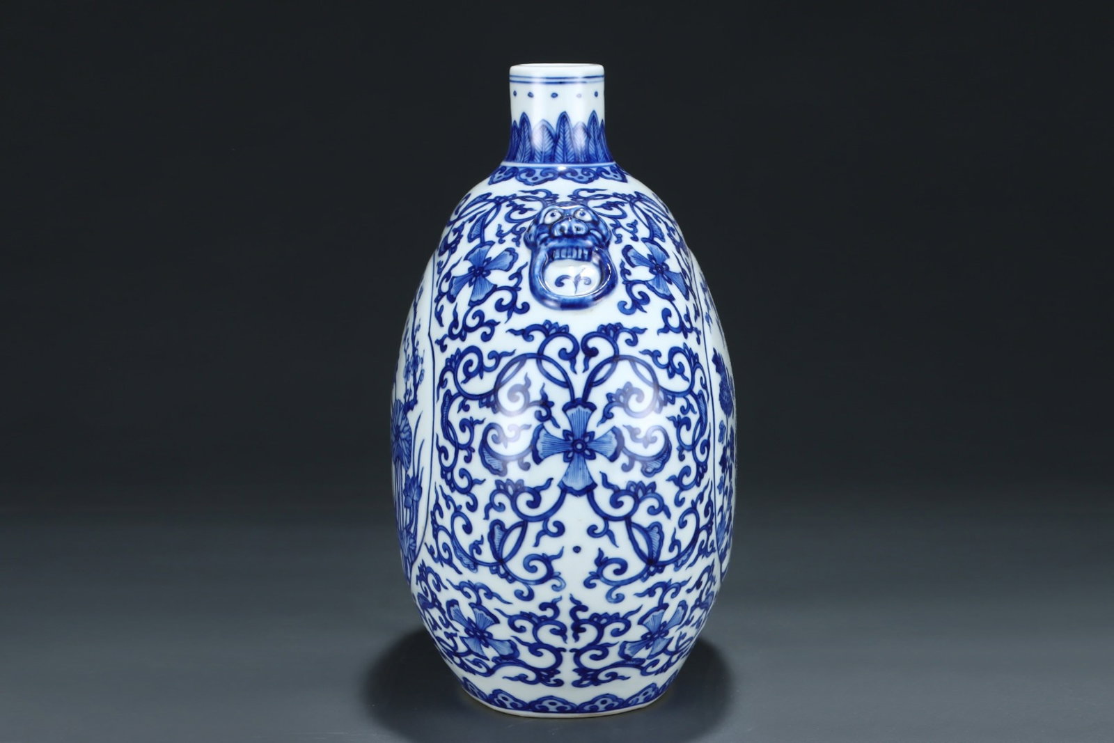An Exquisite Blue and White Flower Pattern Beast-Ears Vase,With Vertical Scroll Painting on Silk - 2