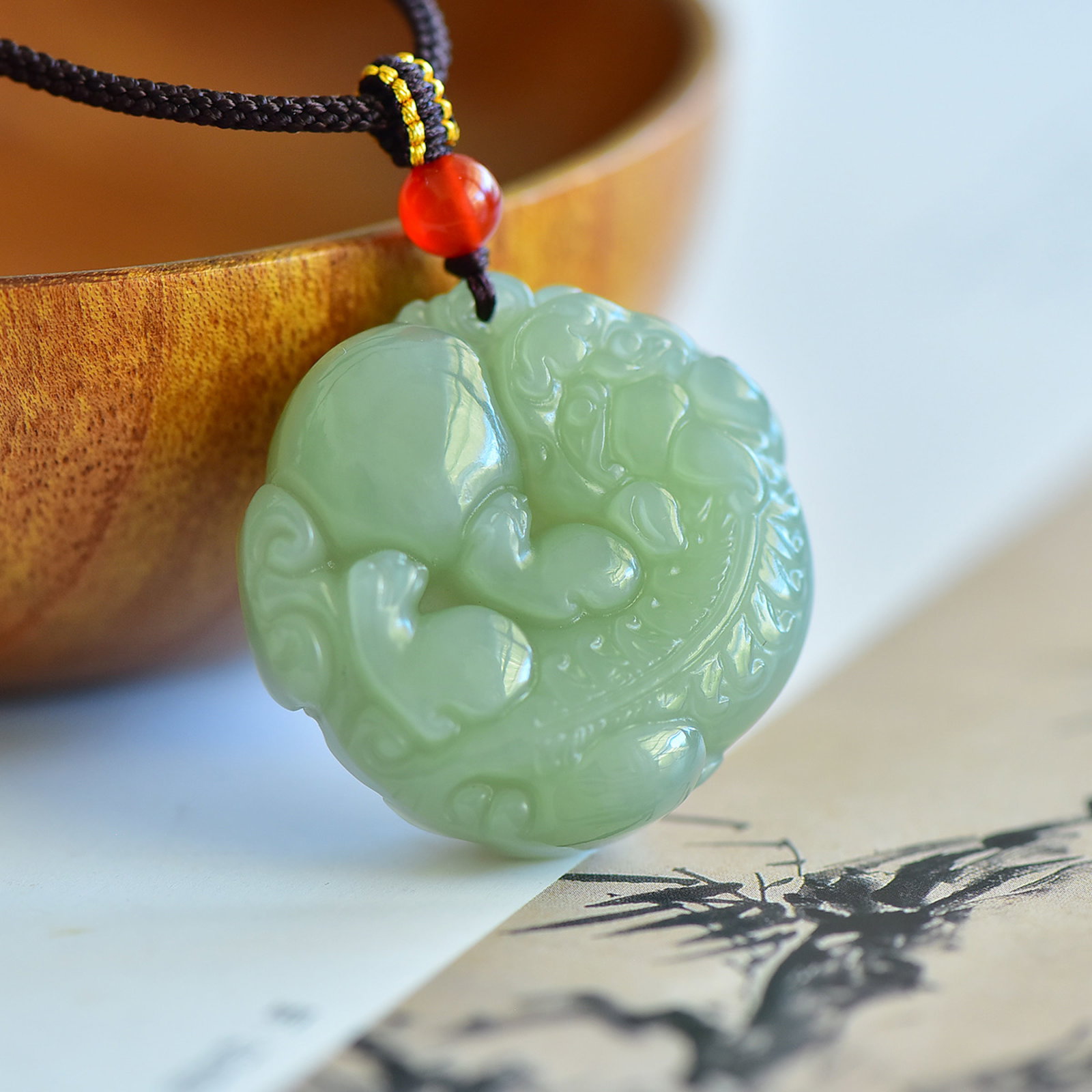 An Exquisite Greenish Jade Auspicious Beast Pendant - 3
