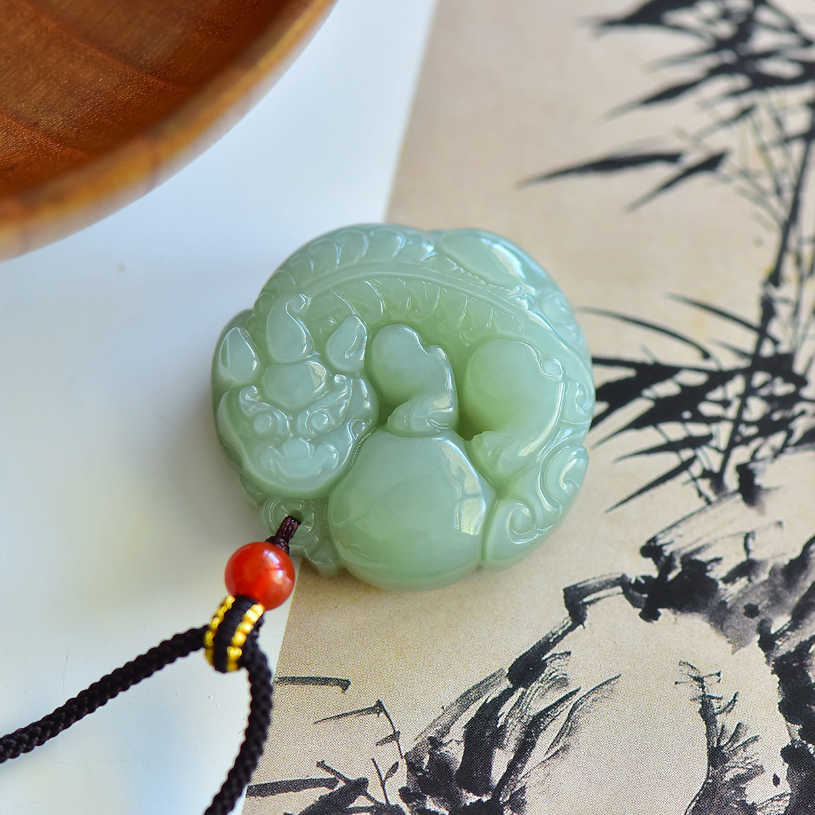 An Exquisite Greenish Jade Auspicious Beast Pendant - 5