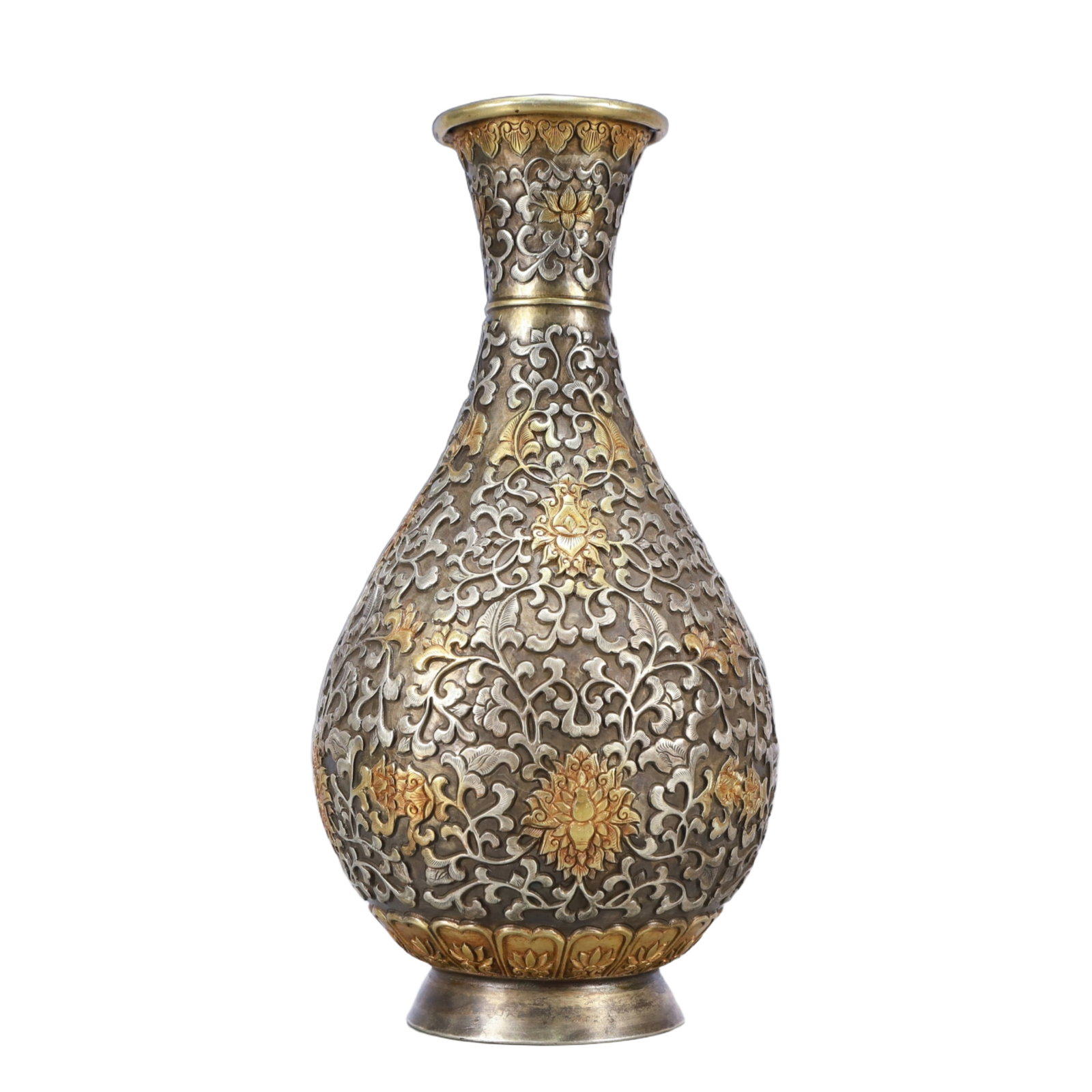 A Rare Gilt Silver Lotus Pattern Vase - 2