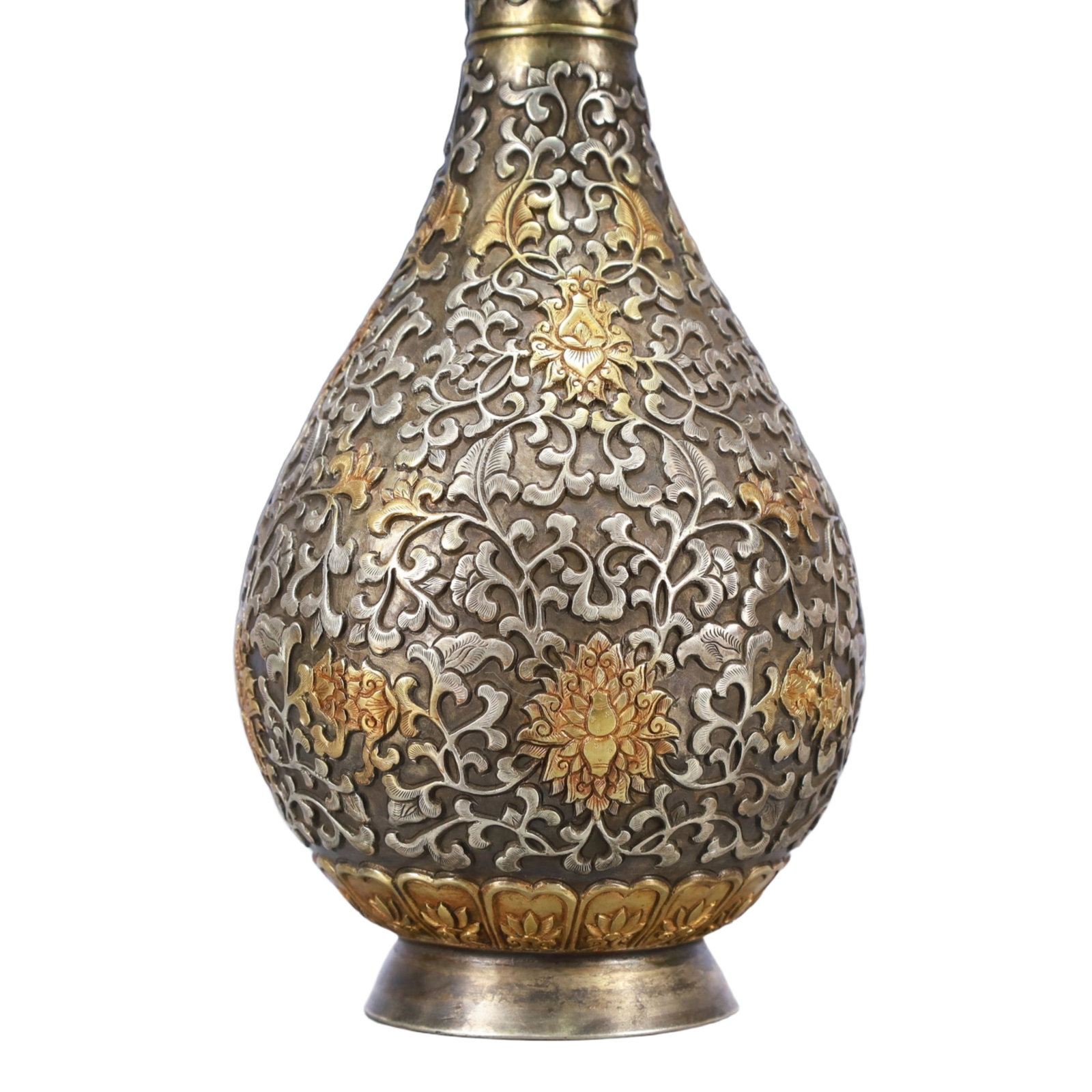 A Rare Gilt Silver Lotus Pattern Vase - 4