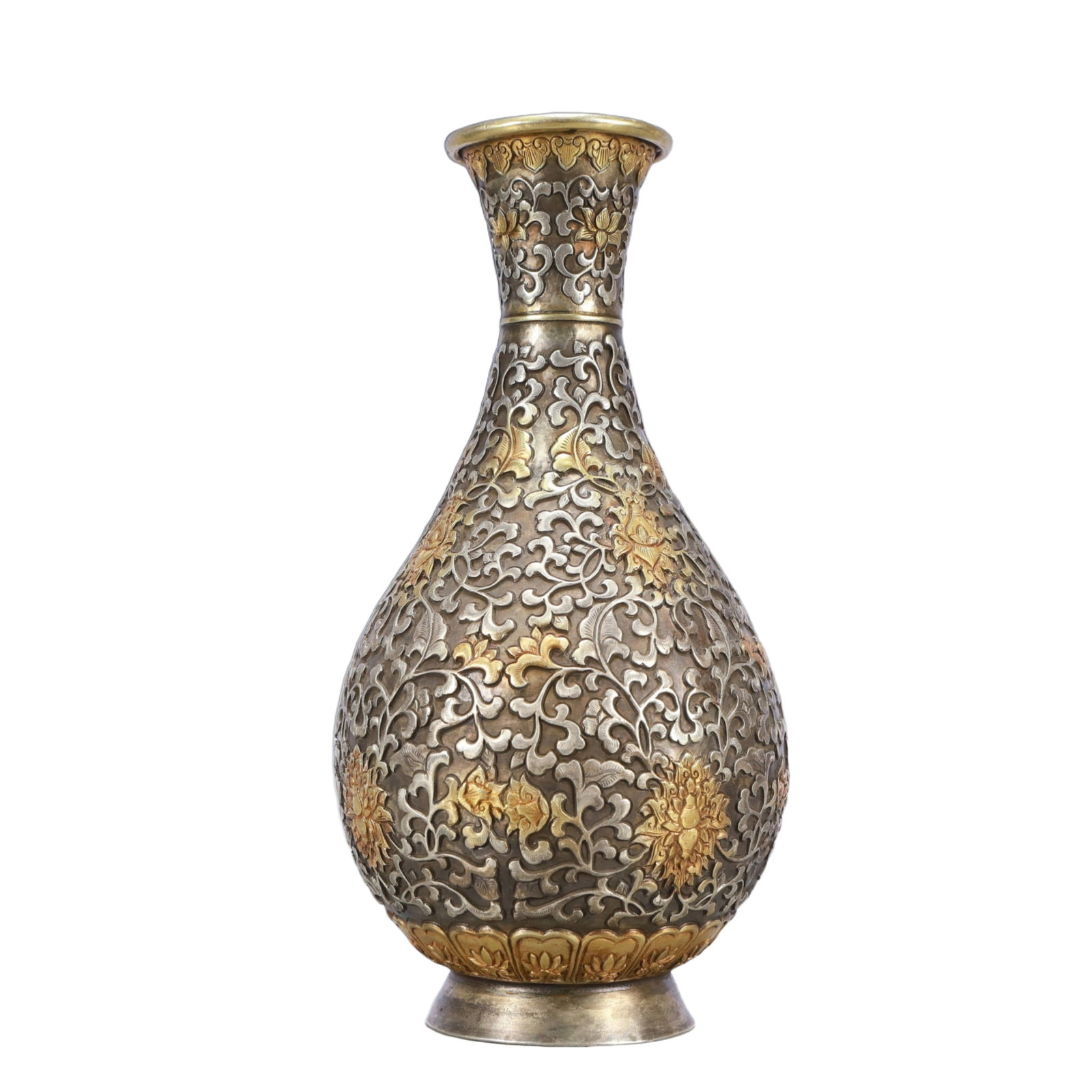 A Rare Gilt Silver Lotus Pattern Vase - 5