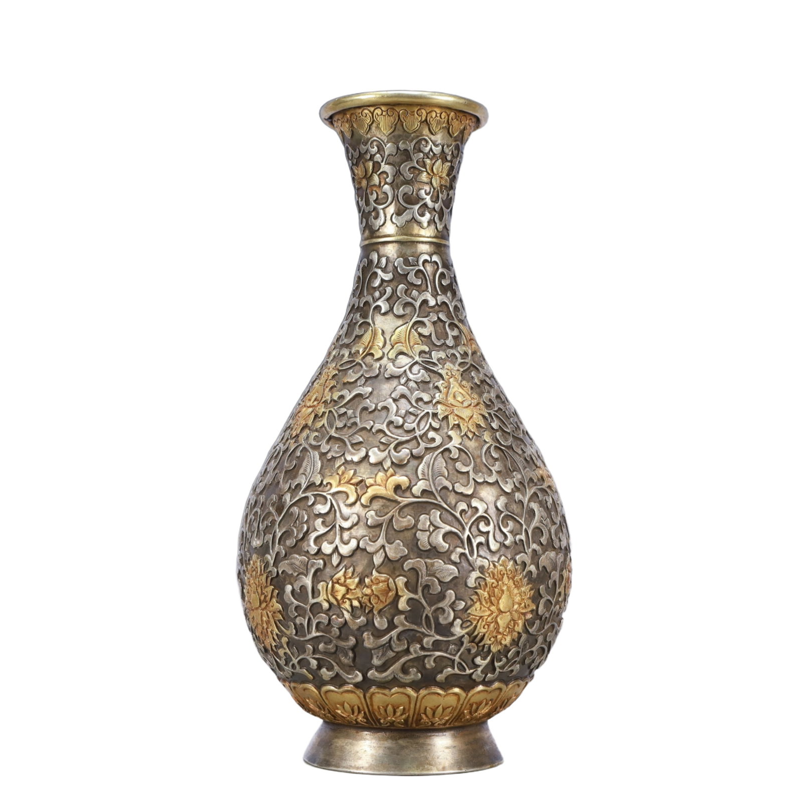 A Rare Gilt Silver Lotus Pattern Vase - 6