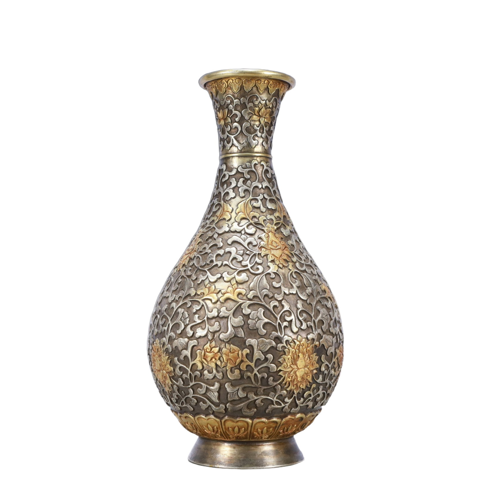A Rare Gilt Silver Lotus Pattern Vase - 7