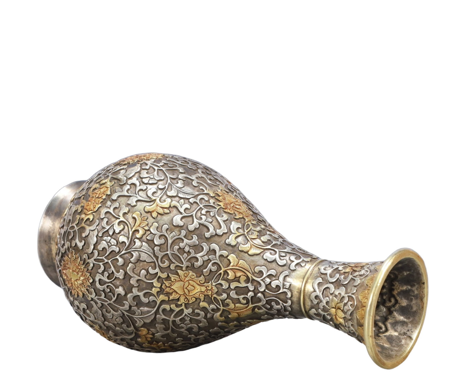A Rare Gilt Silver Lotus Pattern Vase - 8