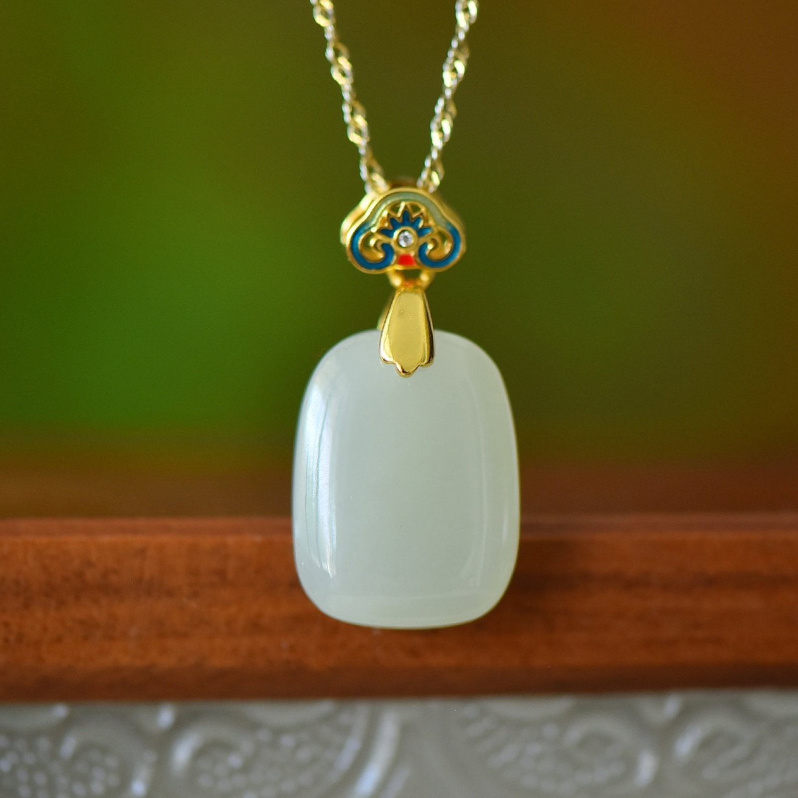 An Exquisite Sterling Silver-Gold Plated Inlaid White Jade Enamel Pendant - 2