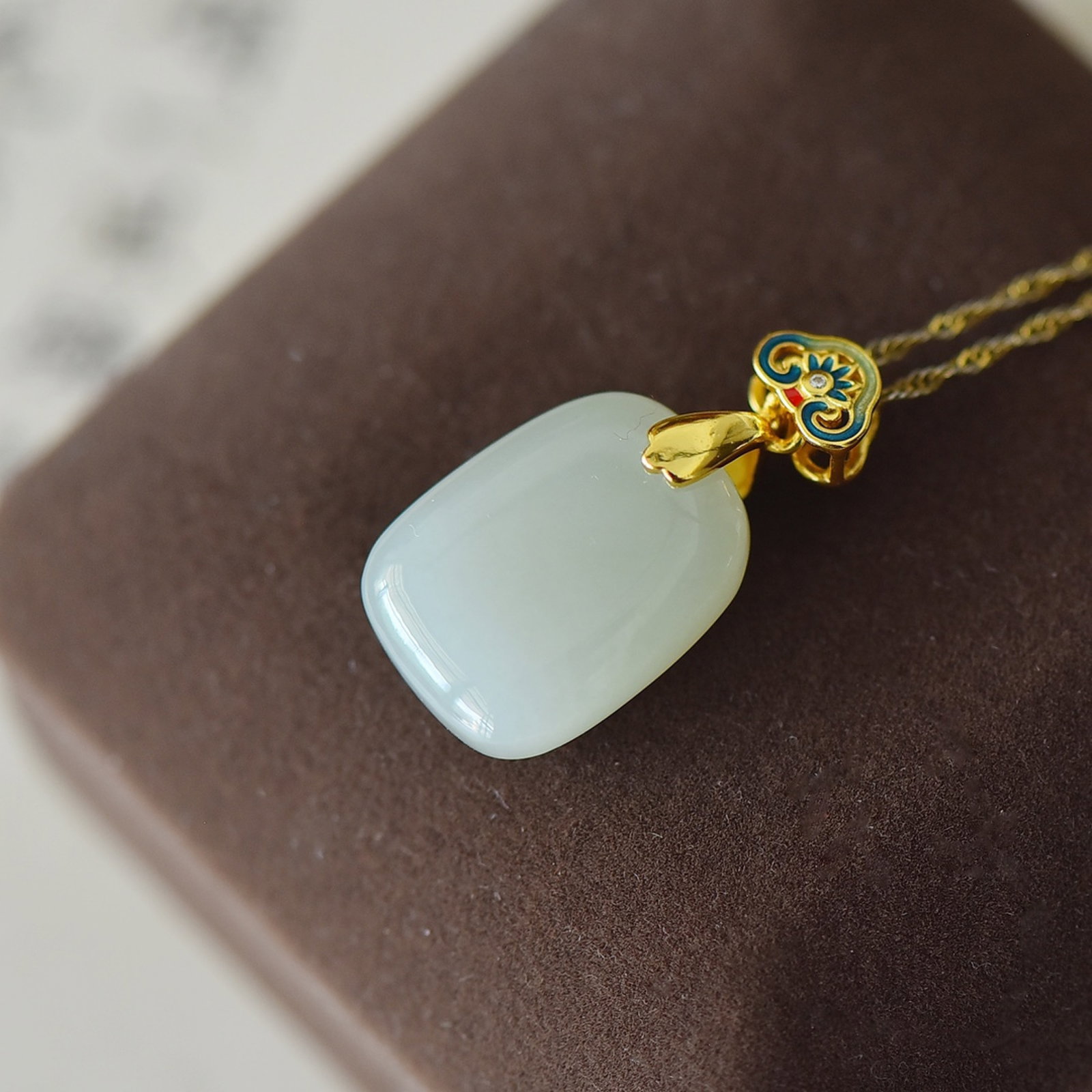 An Exquisite Sterling Silver-Gold Plated Inlaid White Jade Enamel Pendant - 4