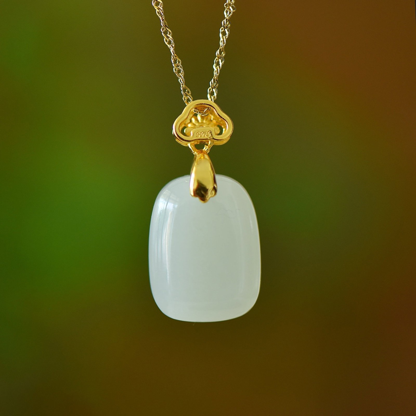 An Exquisite Sterling Silver-Gold Plated Inlaid White Jade Enamel Pendant - 5