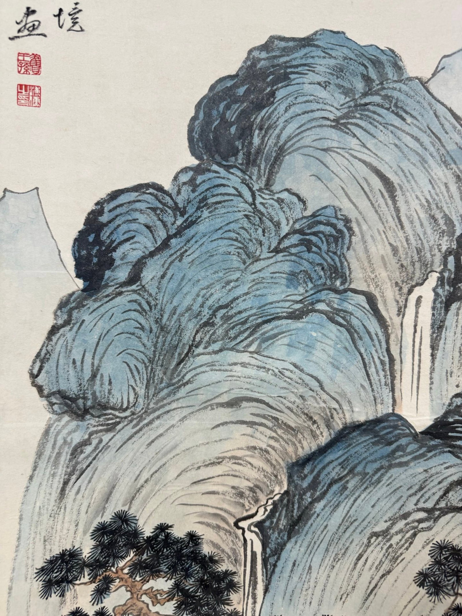 A Chinese Vertical Scroll Ink Painting of Landscape and Figure on Paper,Fu Ru - 5