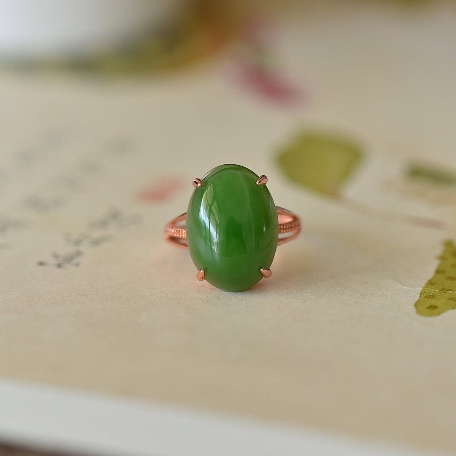 An Exquisite Sterling Silver-Gold Plated Inlaid Jasper Ring - 2