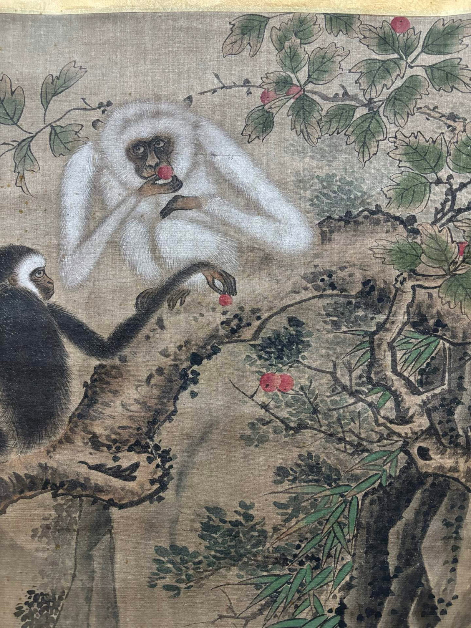 A Chinese Vertical Scroll Ink Painting of Monkey on Silk,Shen Quan - 3