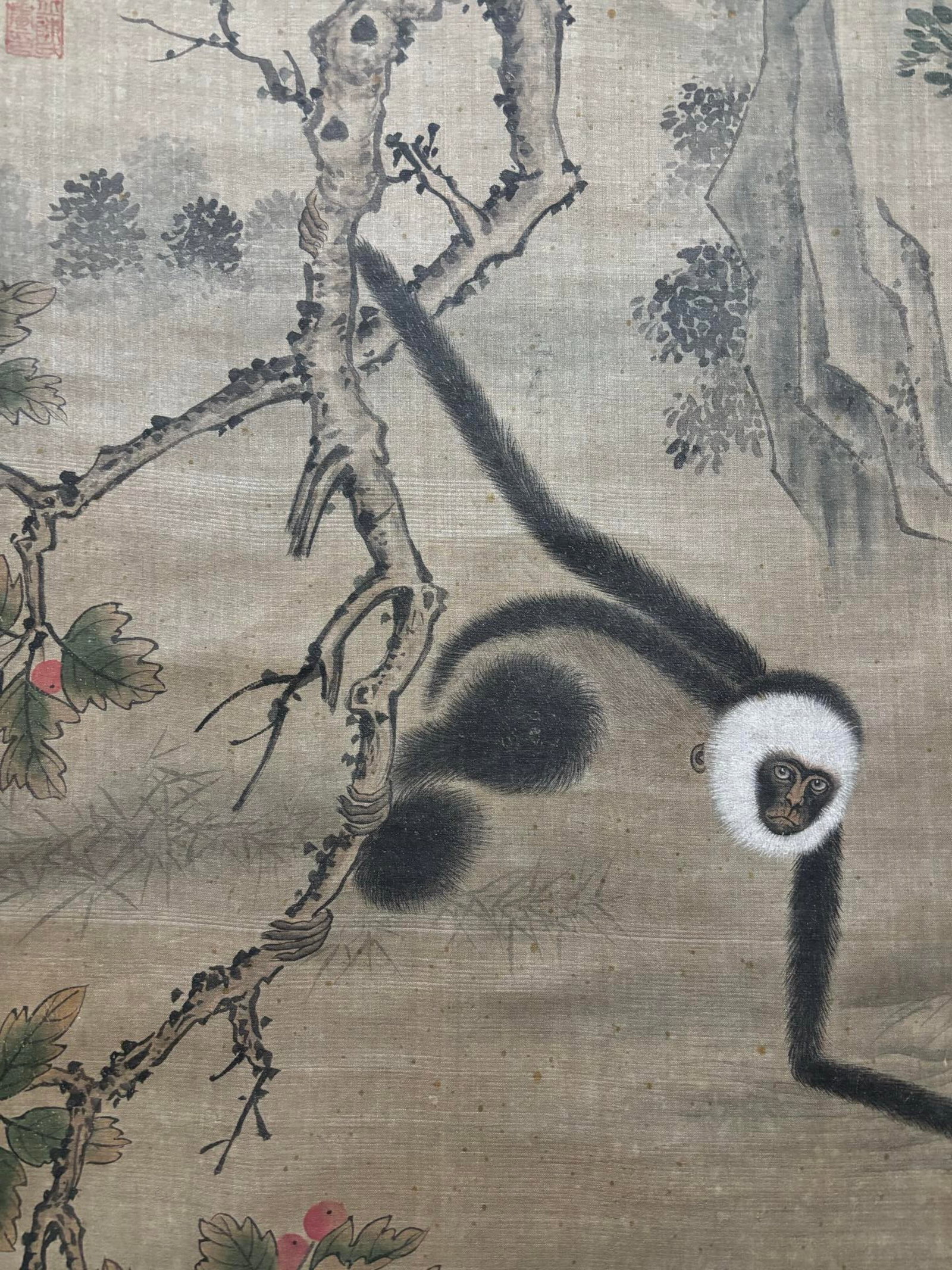A Chinese Vertical Scroll Ink Painting of Monkey on Silk,Shen Quan - 5