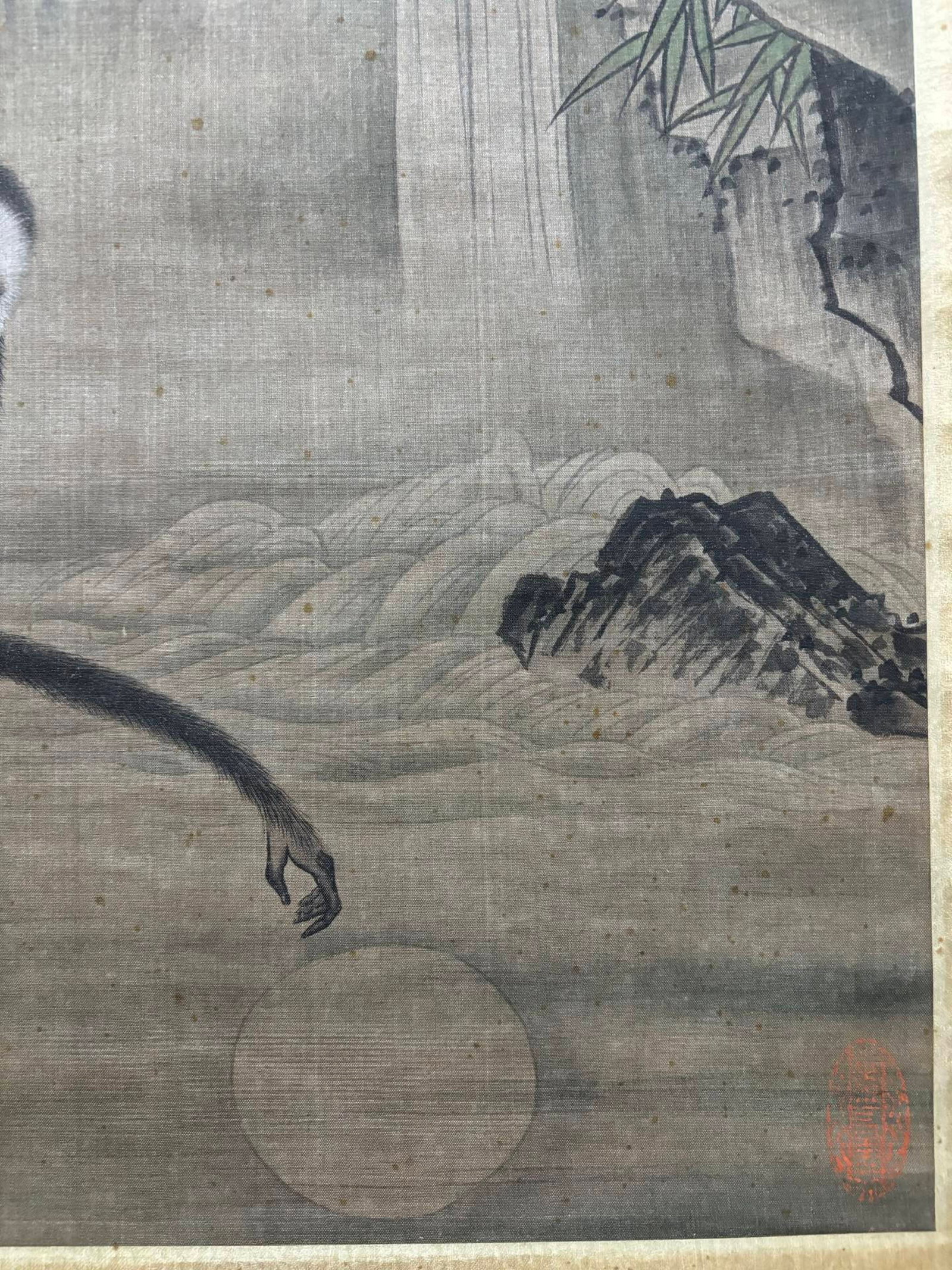 A Chinese Vertical Scroll Ink Painting of Monkey on Silk,Shen Quan - 8