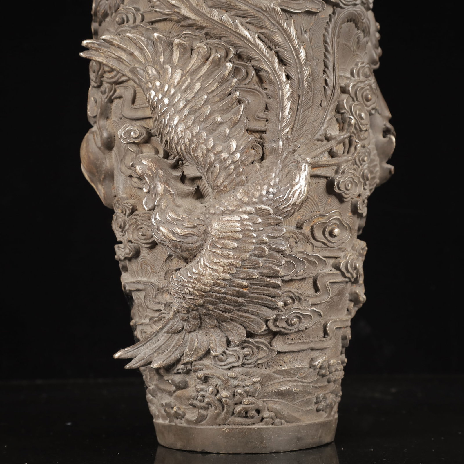 A Pair of Huge Silver-Plated Bronze Dragon and Phoenix Pattern Double-Ears Vases - 16