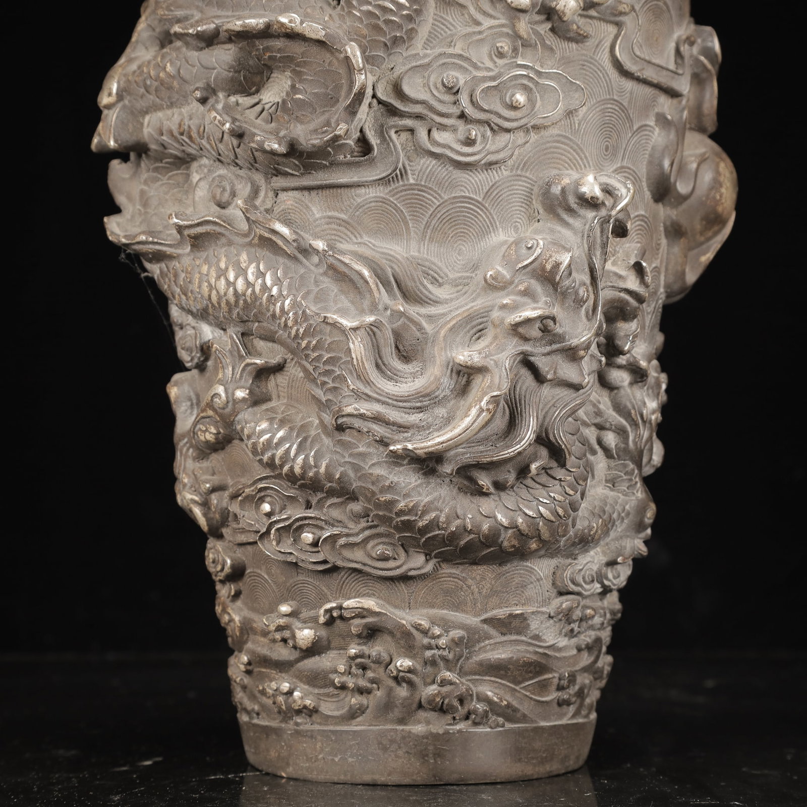 A Pair of Huge Silver-Plated Bronze Dragon and Phoenix Pattern Double-Ears Vases - 7