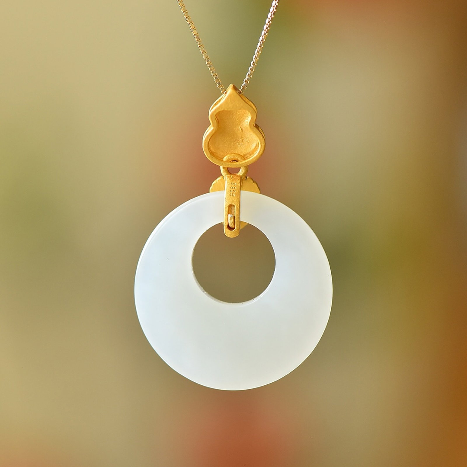 An Exquisite Sterling Silver-Gold Plated Inlaid White Jade Pendant - 2